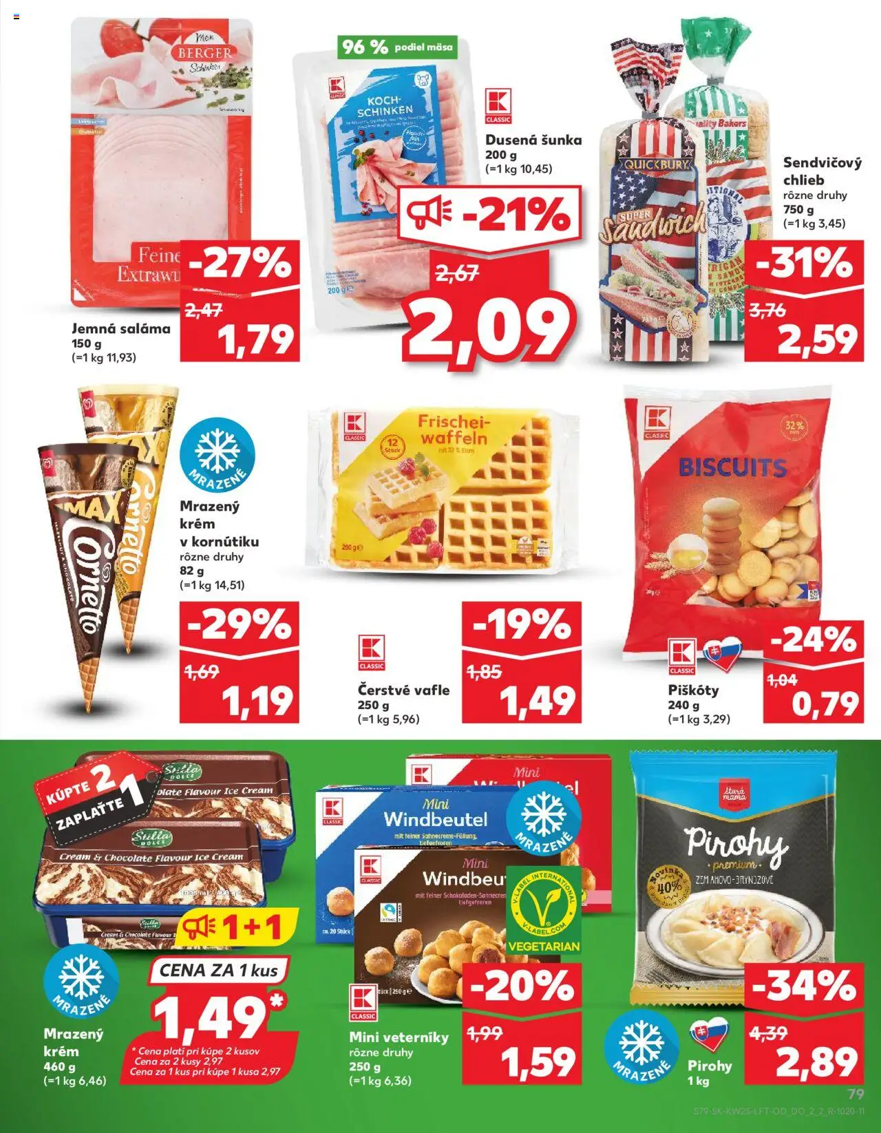 Nové Kaufland akcie – leták je platný od 19.06.2025 | Strana: 79 | Produkty: Pirohy, Saláma, Šunka, Krém