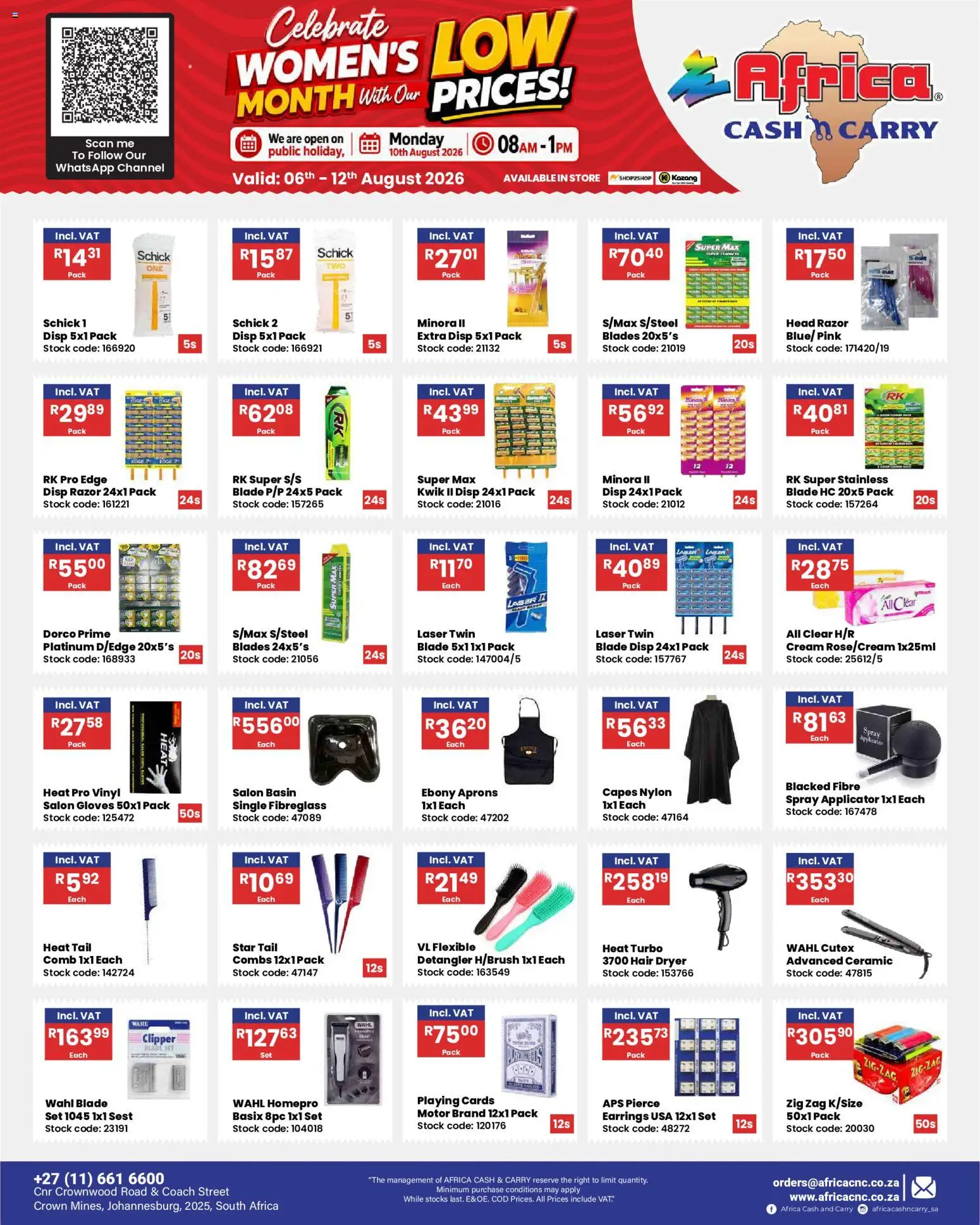 New Africa Cash & Carry catalogue – valid from 06/08/2026 | Page: 24 | Products: Earrings, Gloves, Hair dryer, Stock