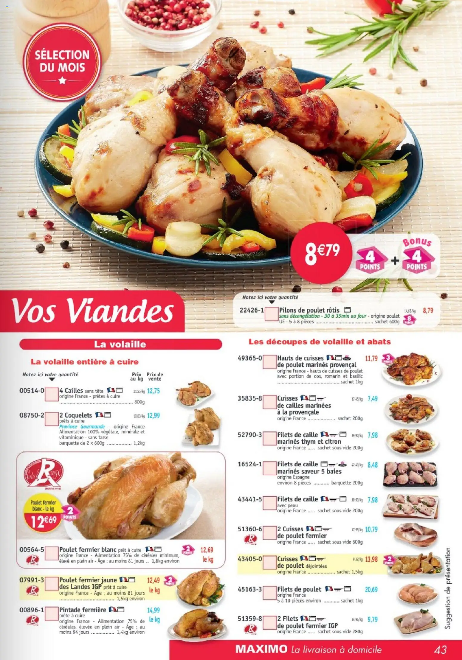 {H1} | Page: 43 | Produits: Pilons, Thym, Pintade, Céréales
