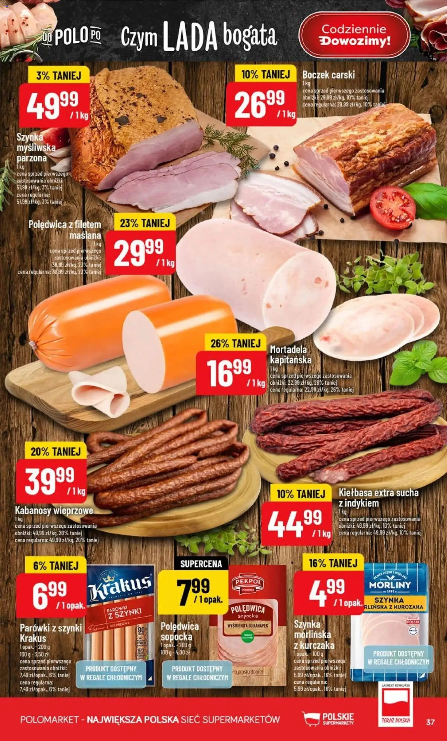Nowa POLOmarket gazetka od jutra 23.09.2026 | Strona: 37 | Produkty: Myśliwska, Kabanosy, Kabanosy wieprzowe, Boczek