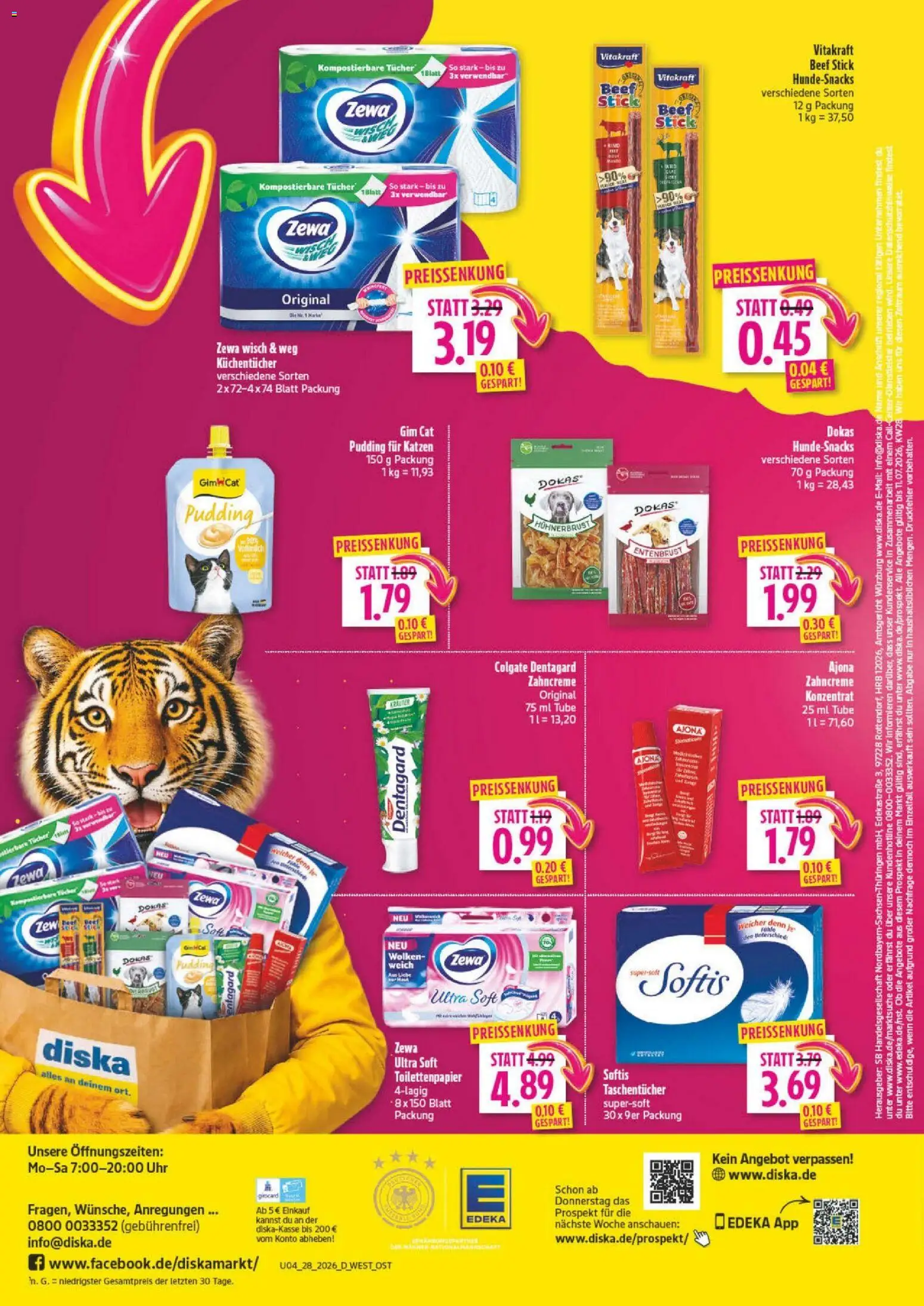 Diska Prospekt – gültig ab 06.07.2026 | Seite: 4 | Produkte: Zewa, Pudding, Uhr, Toilettenpapier