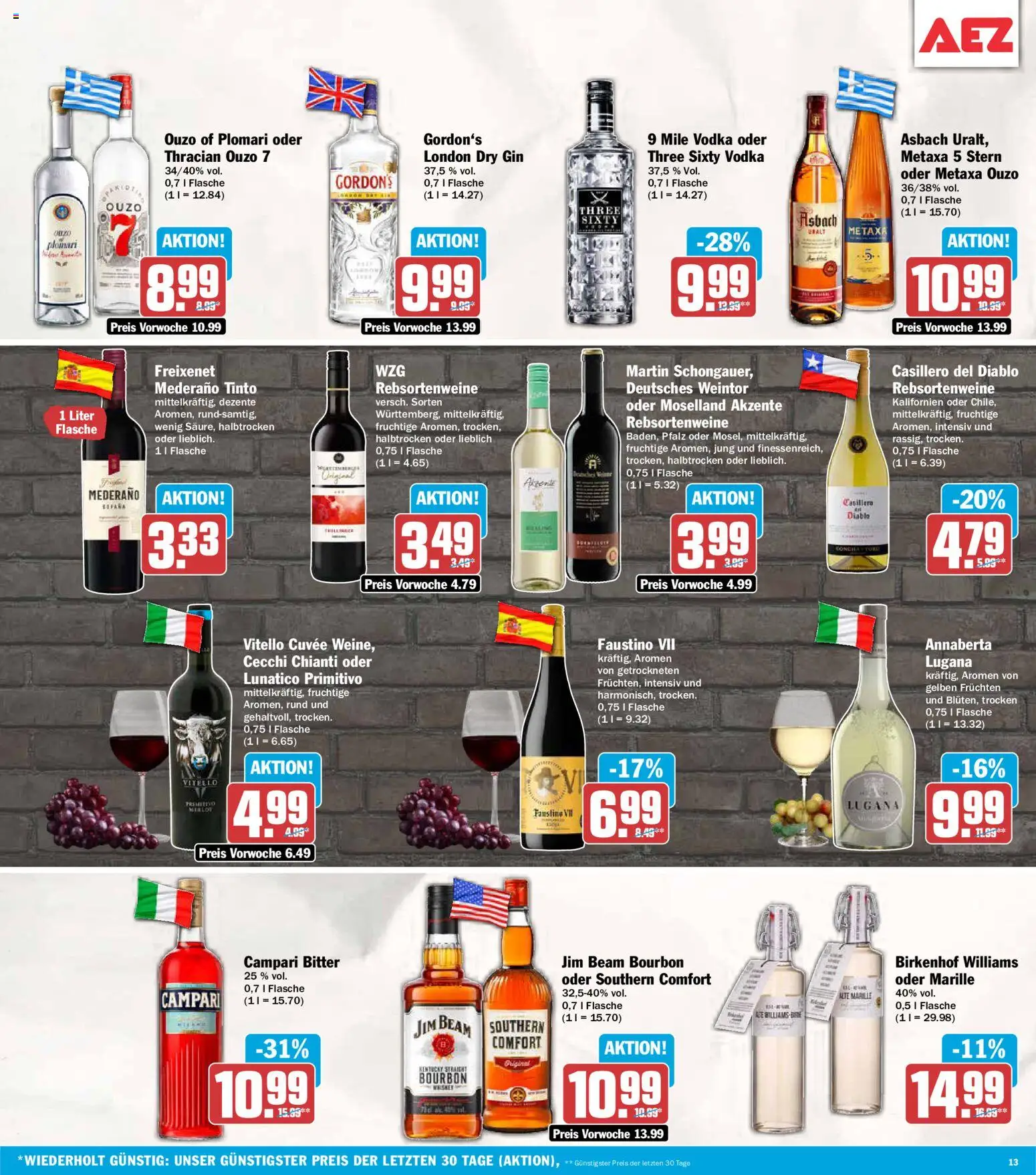AEZ Prospekt – gültig ab 03.08.2026 | Seite: 13 | Produkte: Jim beam, Metaxa, Vodka, Bourbon