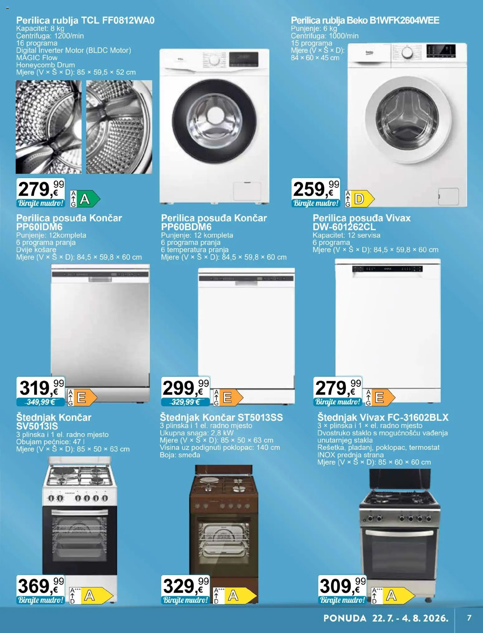 KTC katalog | vrijedi od 22.07.2026 | Stranica: 7 | Proizvodi: Perilica posuđa, Perilica rublja, Termostat, Štednjak