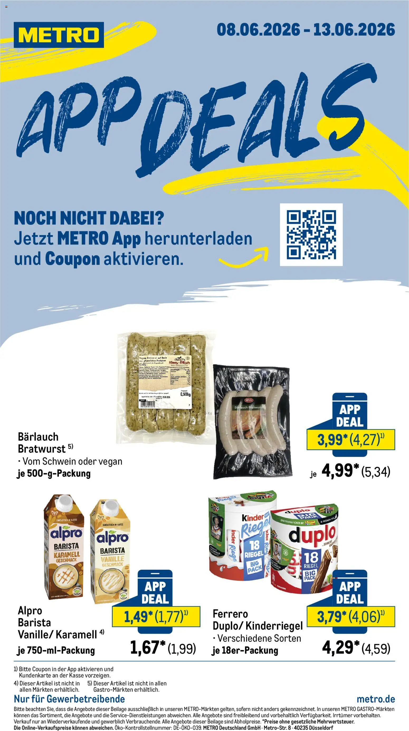 Metro App Deals – gültig ab 08.06.2026 | Seite: 1 | Produkte: Kaffee, Bratwurst, Alpro