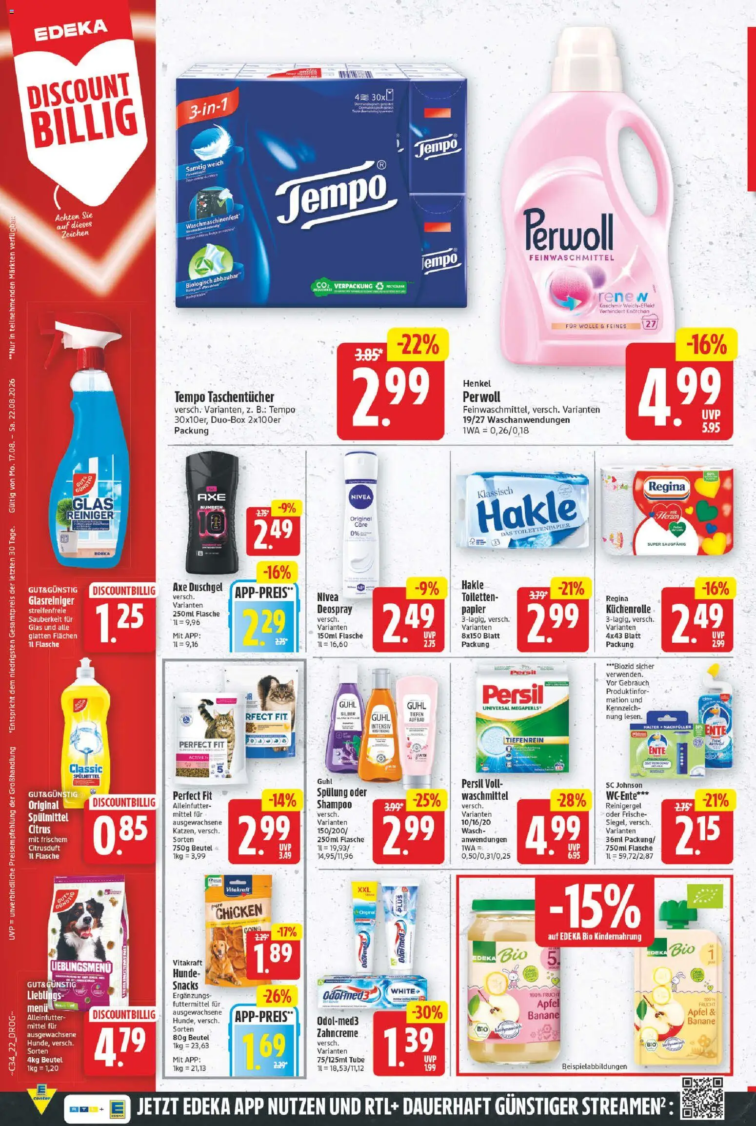 E center Prospekt – gültig ab 17.08.2026 | Seite: 22 | Produkte: Äpfel, Ente, Toilettenpapier, Küchenrolle