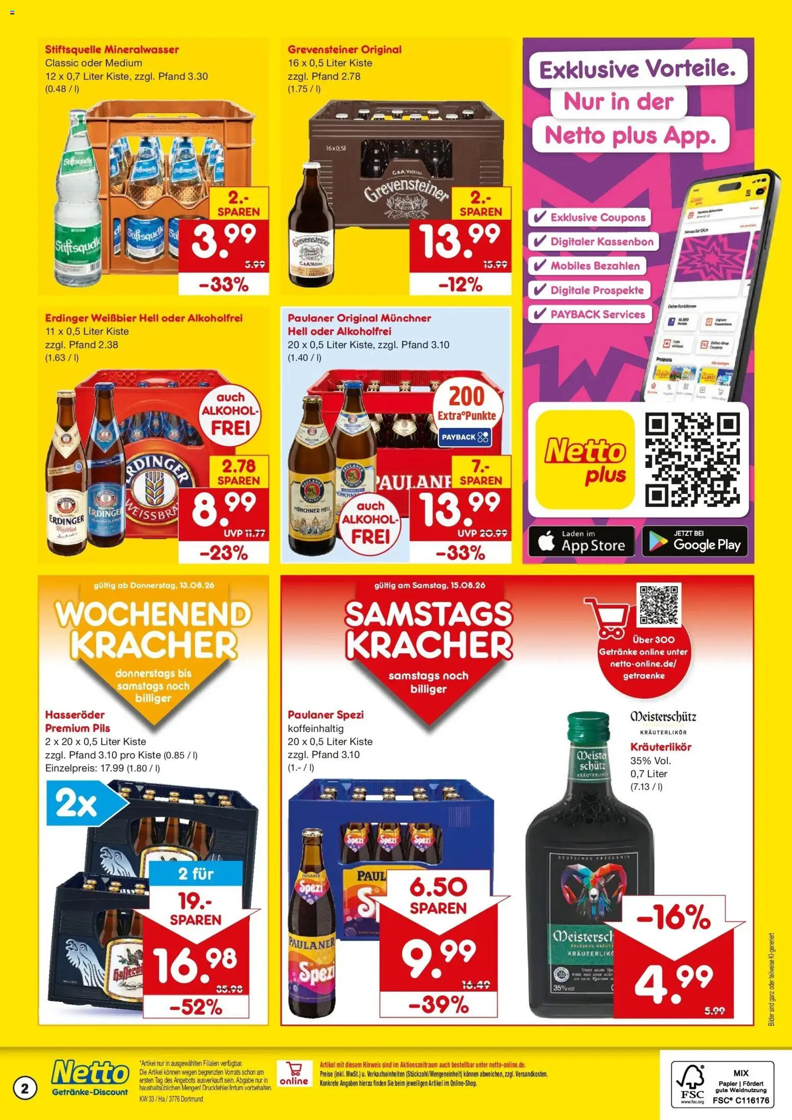 Netto Marken-Discount Prospekt Dortmund – gültig ab 10.08.2026 | Seite: 2 | Produkte: Weißbier, Mineralwasser, Paulaner, Veltins