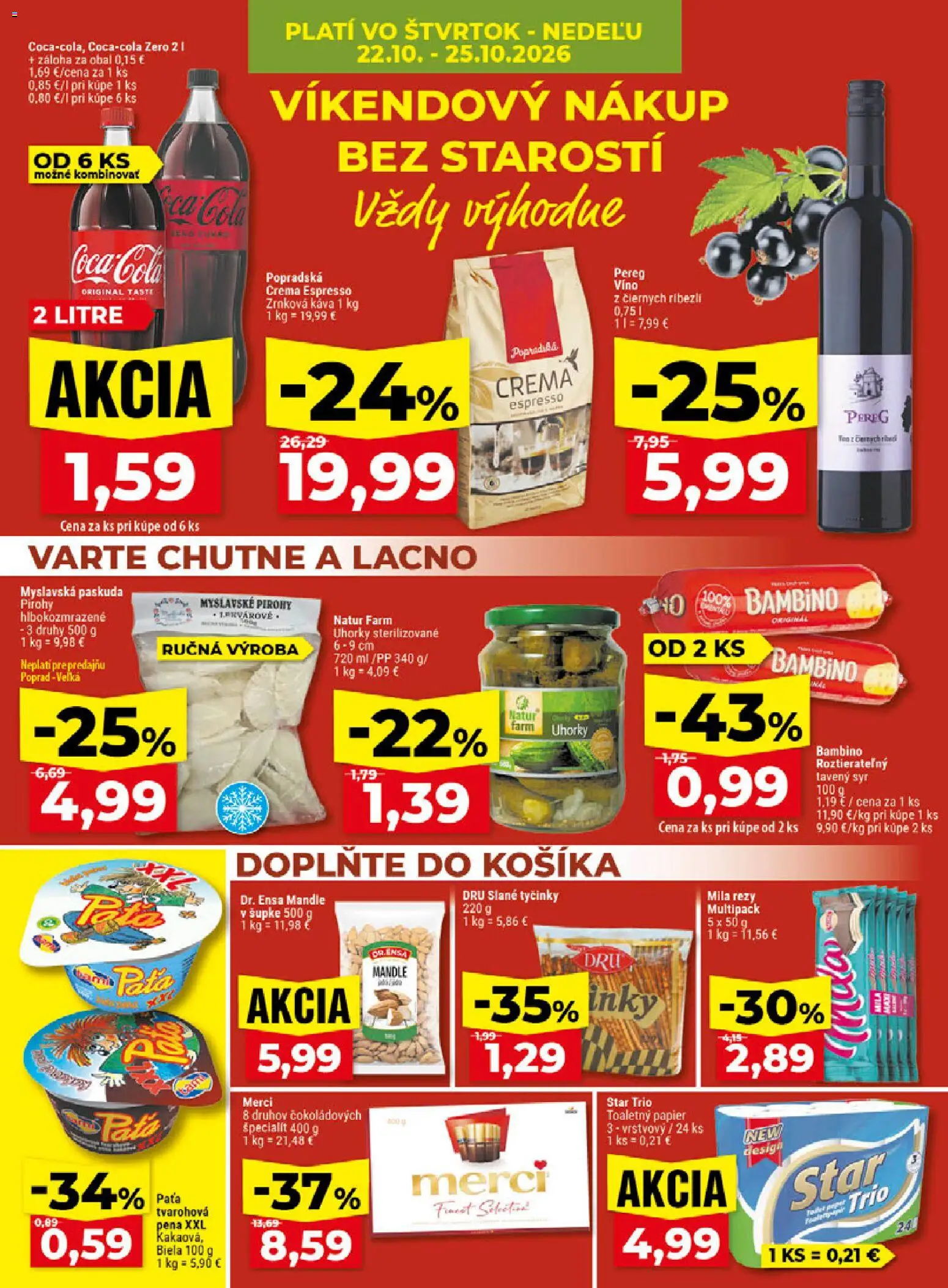 Nové Klas akcie – leták je platný od 19.10.2026 | Strana: 23 | Produkty: Káva, Toaletný papier, Tavený syr, Pena