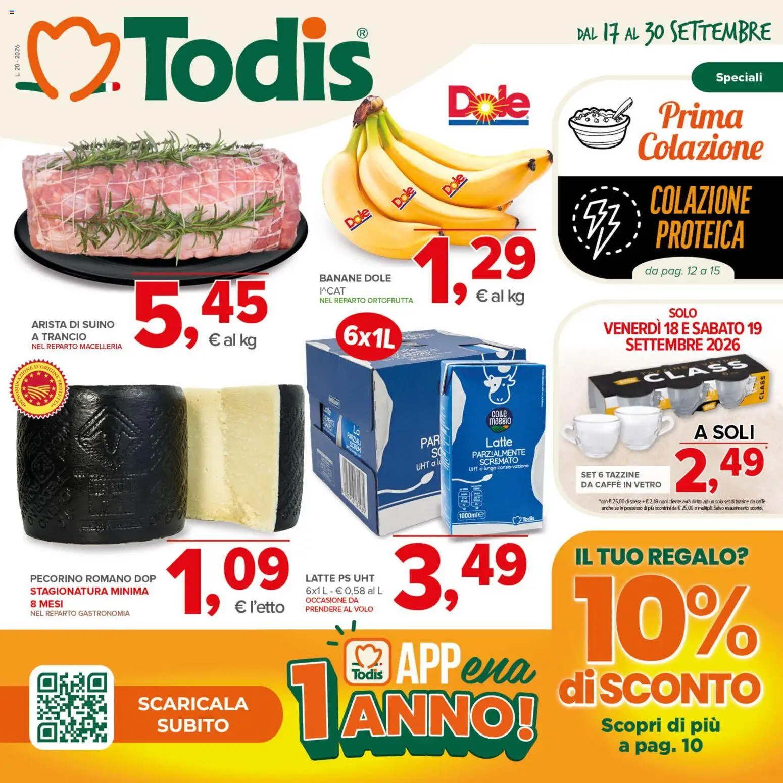 Volantino Todis del 17/09/2026 | Pagina: 1 | Prodotti: Caffè, Banane, Pecorino Romano, Pecorino