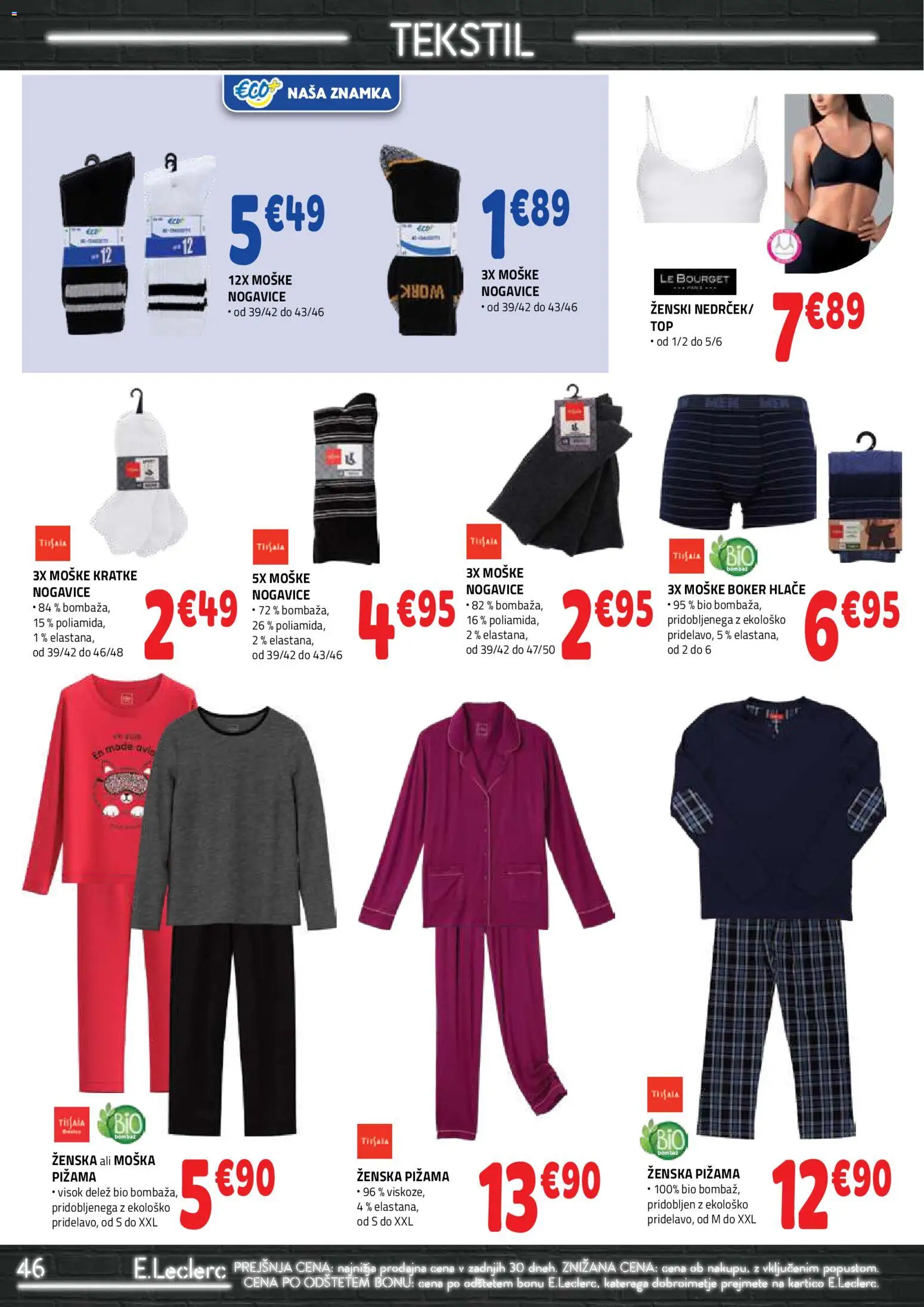 Novi E.leclerc katalog ponudbe – veljaven od 30.09.2026 | Stran: 46 | Izdelki: Pižama, Hlace, Nogavice