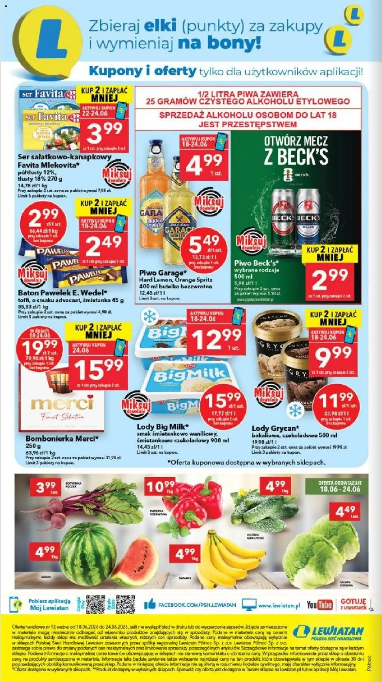 Lewiatan gazetka - Gdańsk od 18.06.2026 | Strona: 8 | Produkty: Ser favita, Merci, Piwo, Lody