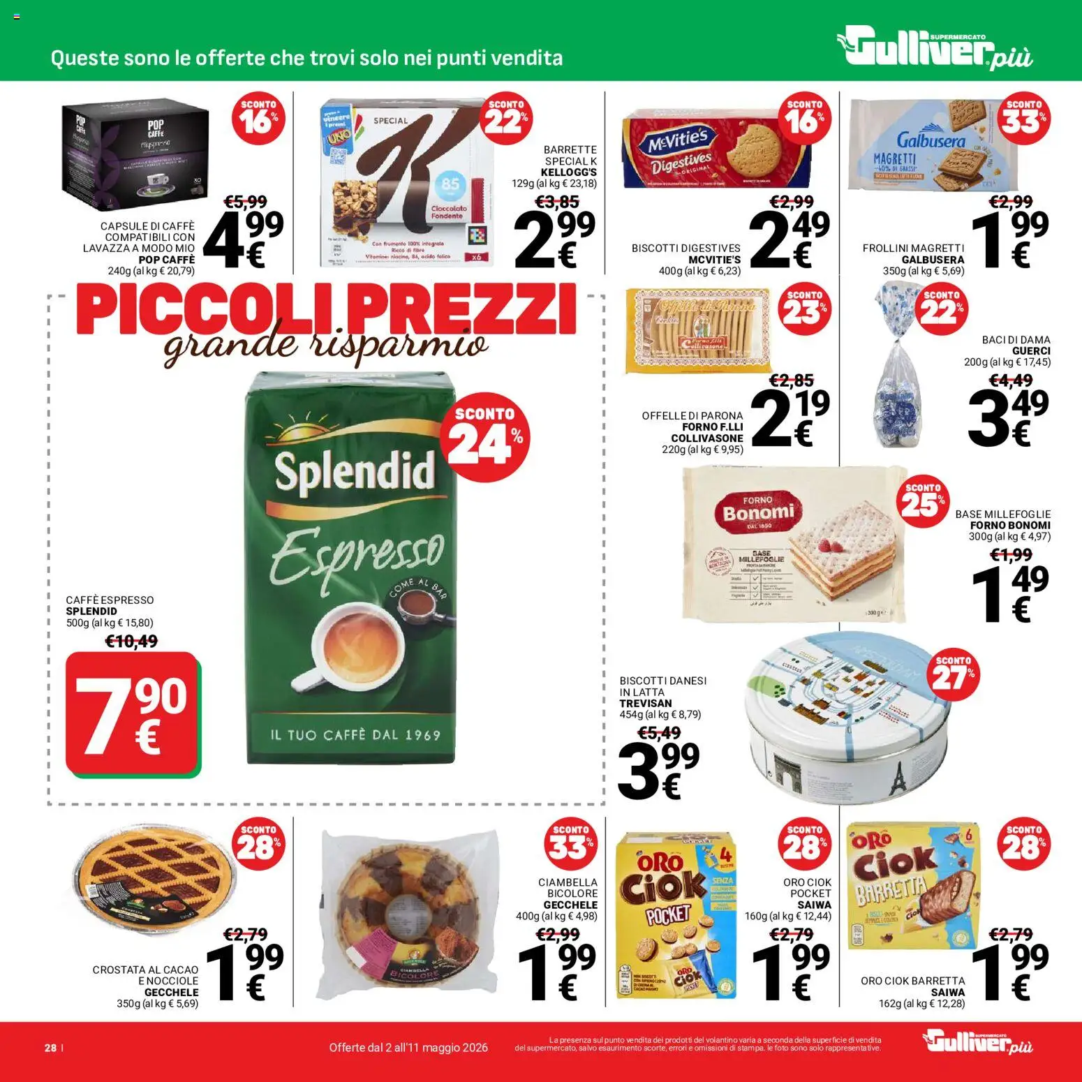 Volantino Gulliver del 02.05.2026 | Pagina: 28 | Prodotti: Cioccolato, Nocciole, Forno, Lavazza