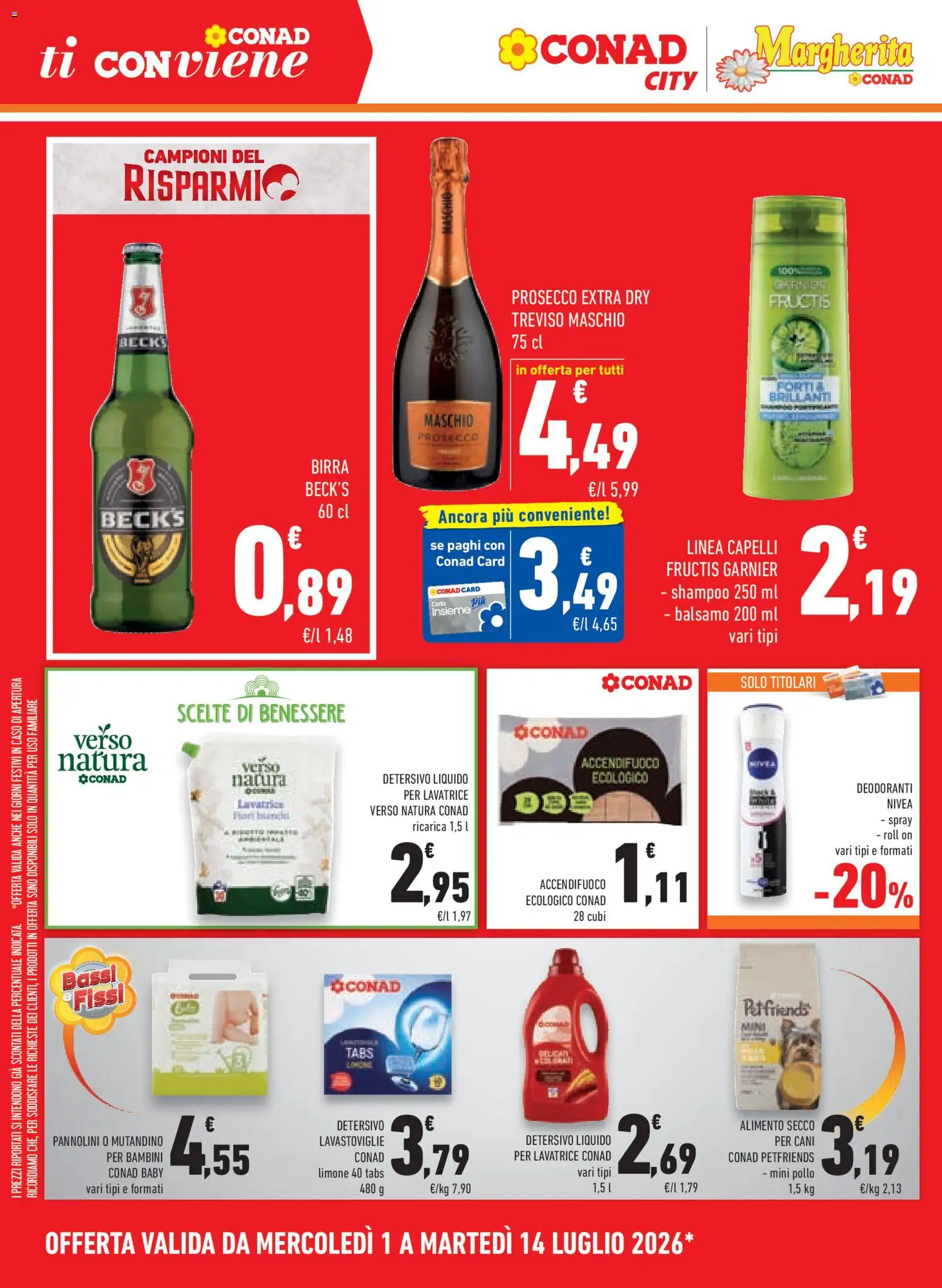 Volantino Conad del 01/07/2026 | Pagina: 8 | Prodotti: Shampoo, Pannolini, Birra, Pollo