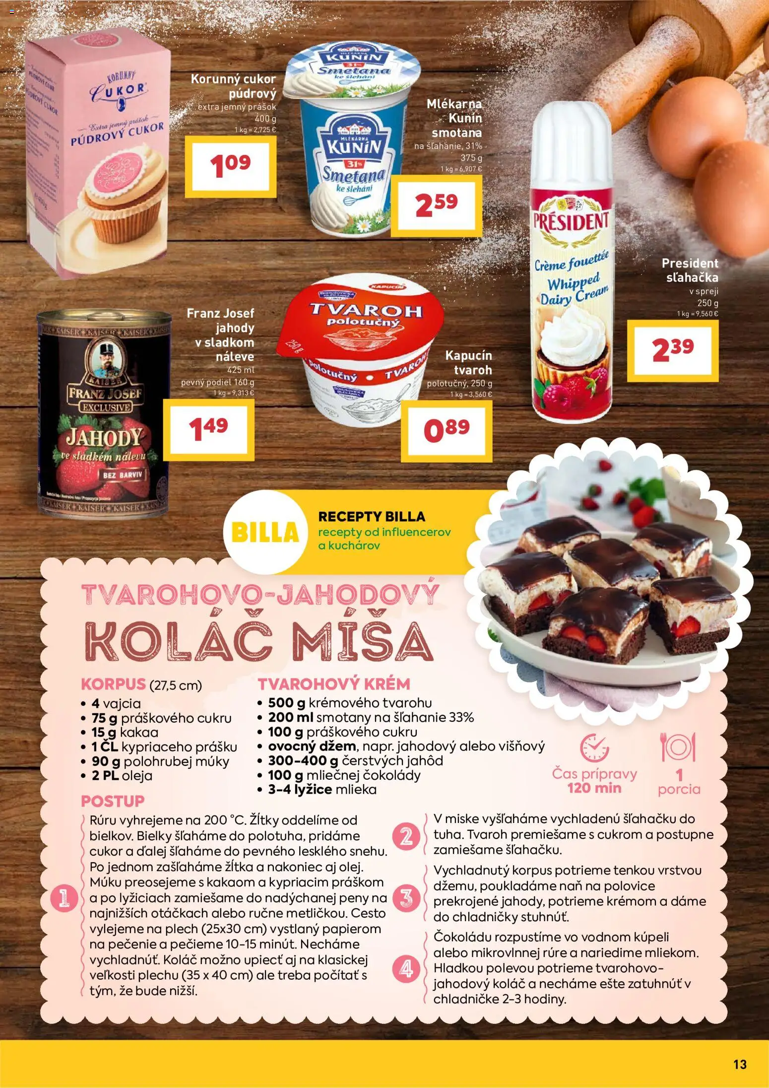 Nové Billa akcie – leták je platný od 08.07.2026 | Strana: 13 | Produkty: Smotana, Koláč, Tvaroh, Šľahačka