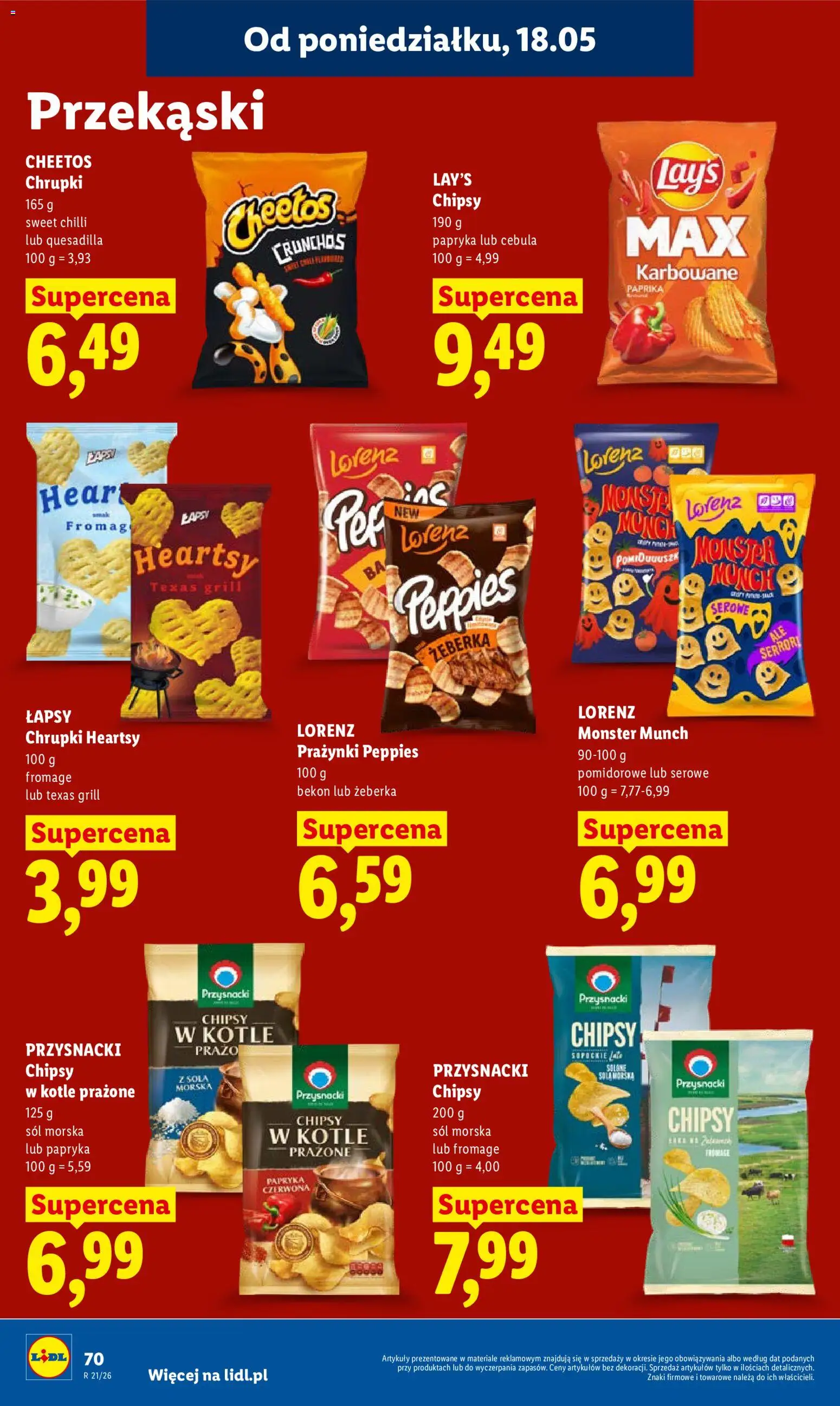 Lidl Polsko leták od 18.05.2026 | Strana: 74 | Produkty: Monster, Cheetos, Lay's, Chipsy