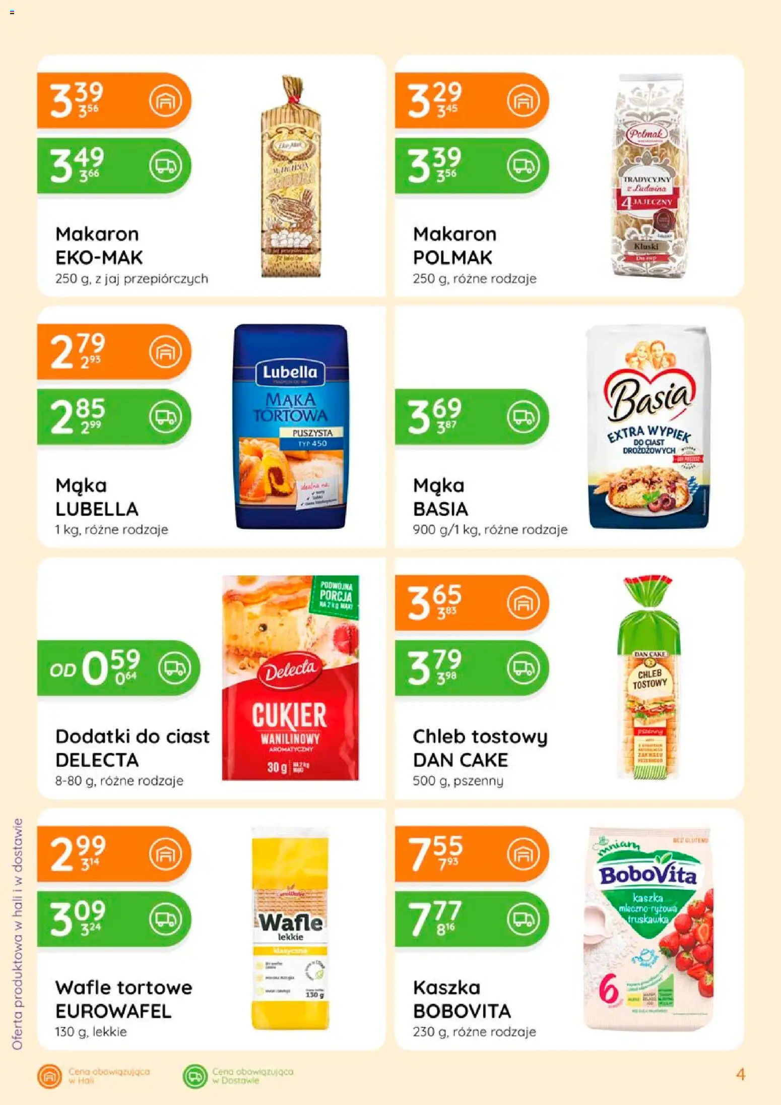 Eurocash gazetka - Ofensywa Spożywcza od 06.08.2026 | Strona: 4 | Produkty: Wafle, Chleb tostowy, Wafle tortowe, Makaron