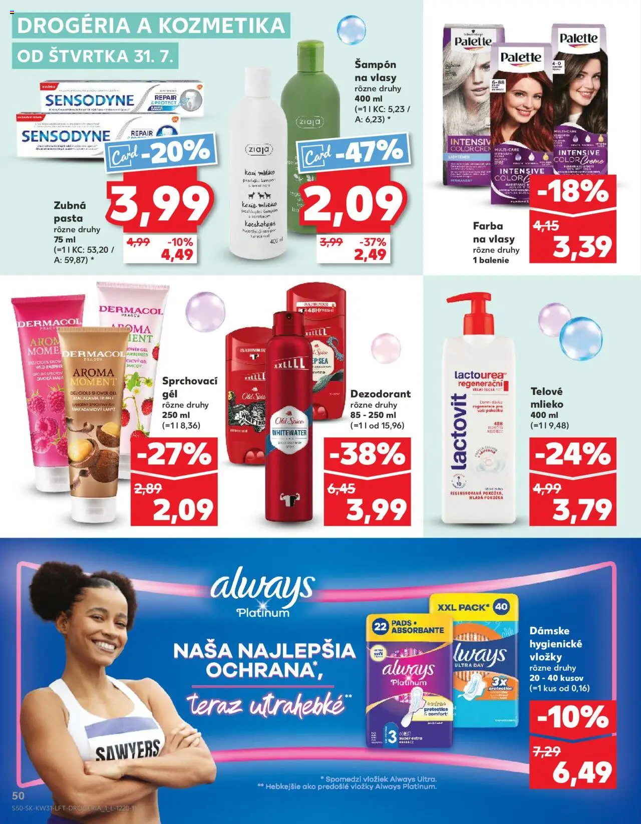 Nové Kaufland akcie – leták je platný od 31.07.2025 | Strana: 50 | Produkty: Old Spice, Šampón, Farba na vlasy, Telové mlieko