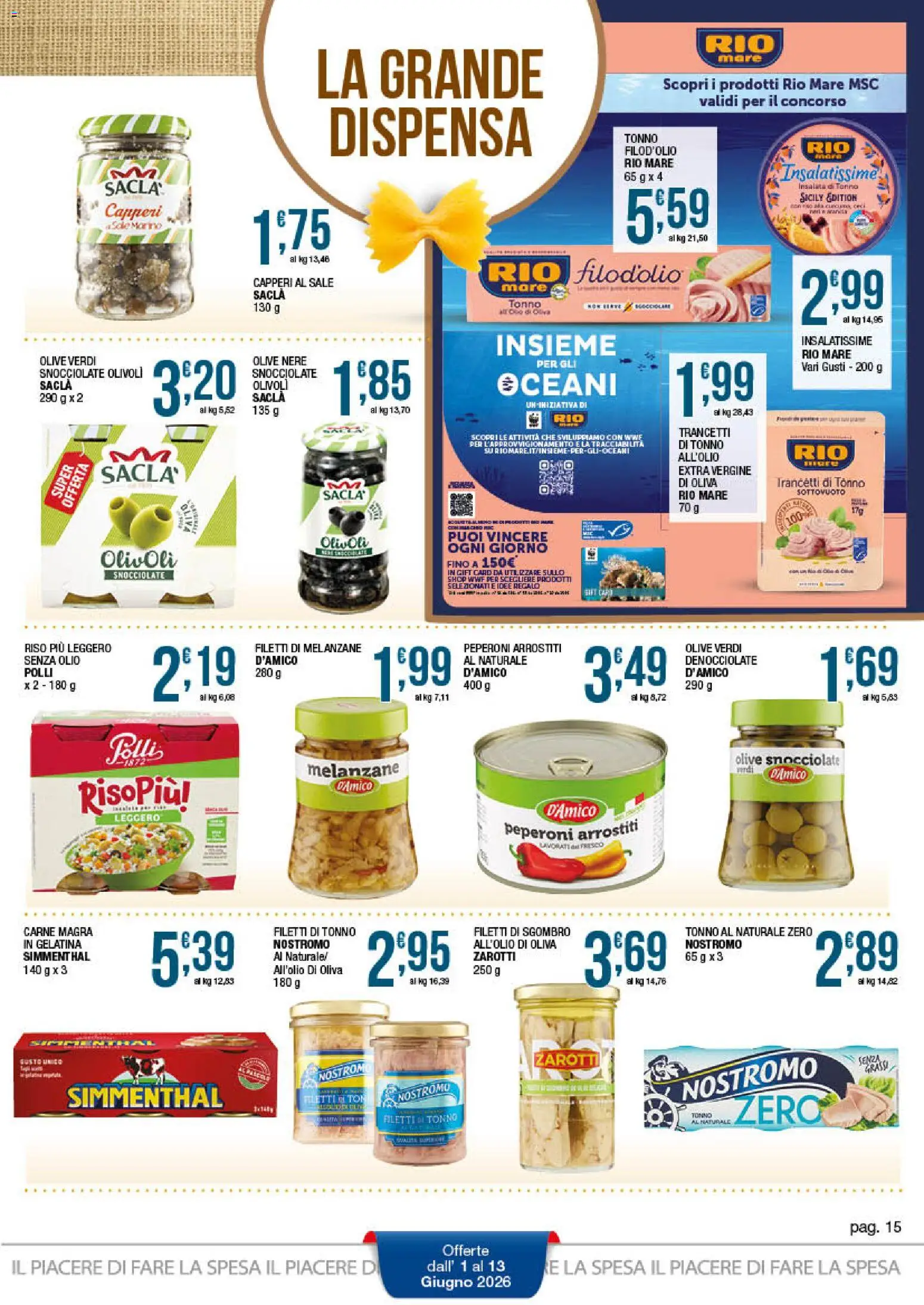 Volantino Sidis del 01.06.2026 | Pagina: 15 | Prodotti: Riso, Insalata, Olive, Tonno al naturale