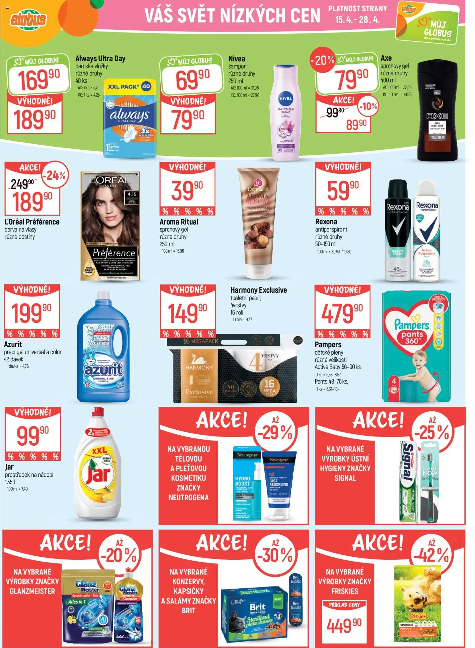 Globus leták - Praha Čakovice od 15.04.2026 | Strana: 20 | Produkty: Vložky, Rexona, Pleny, Barva na vlasy