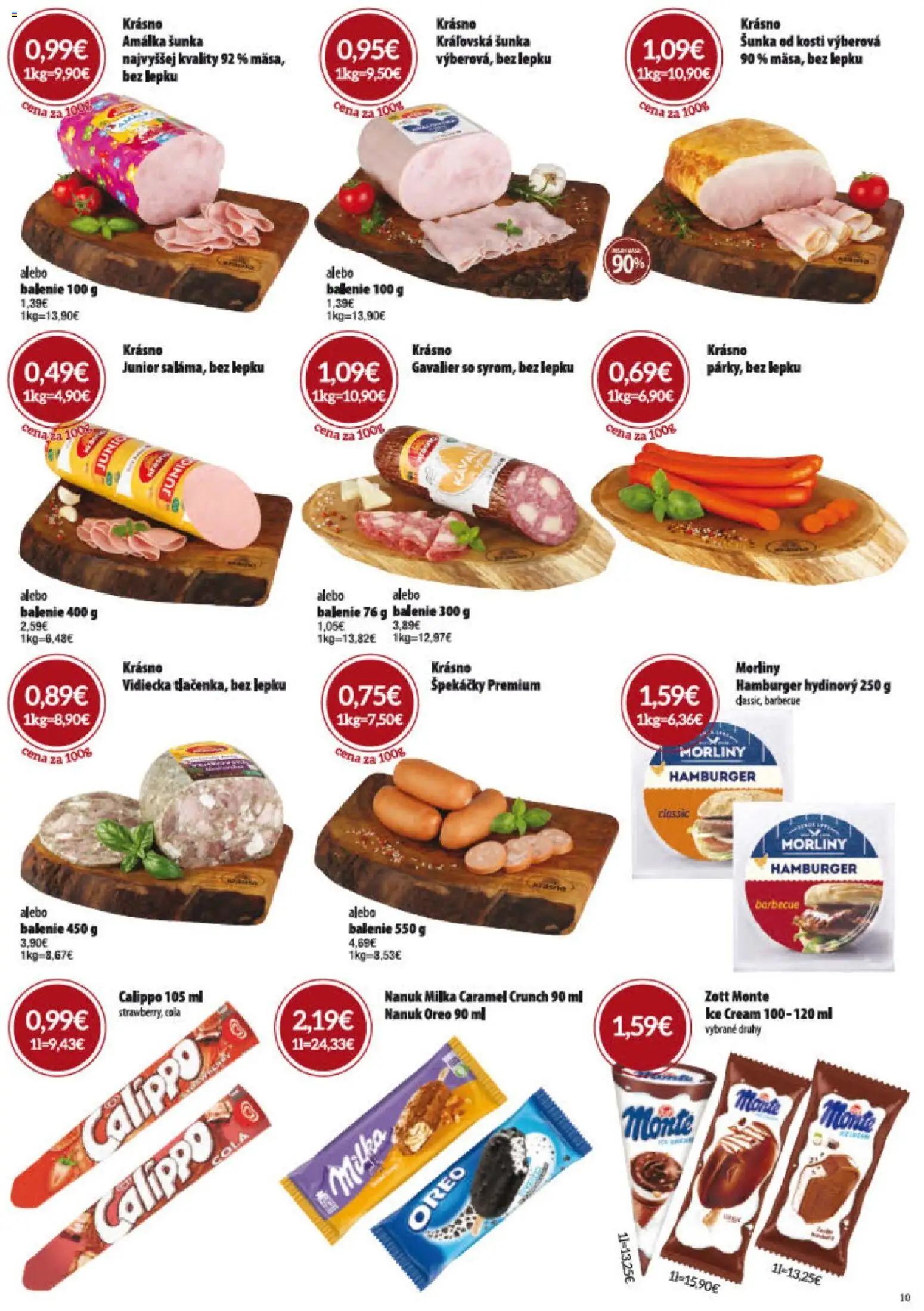 Nové KARMEN CBA akcie – leták je platný od 02.07.2026 | Strana: 10 | Produkty: Šunka, Nanuk, Milka, Cola