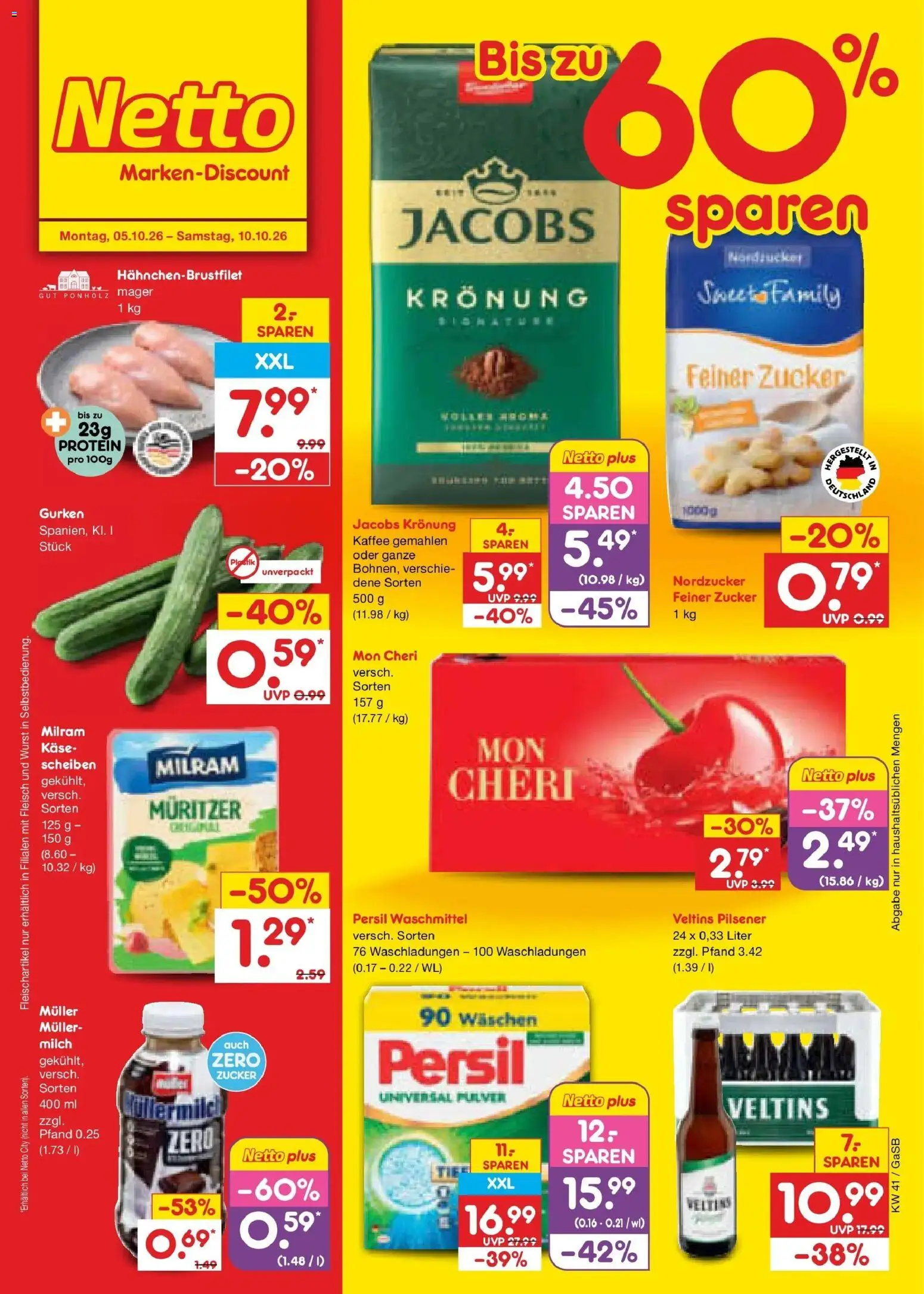 Netto Marken-Discount Prospekt Oldenburg (ab 05.10.2026) » Angebote | Seite: 1 | Produkte: Milram, Zucker, Gurken, Persil
