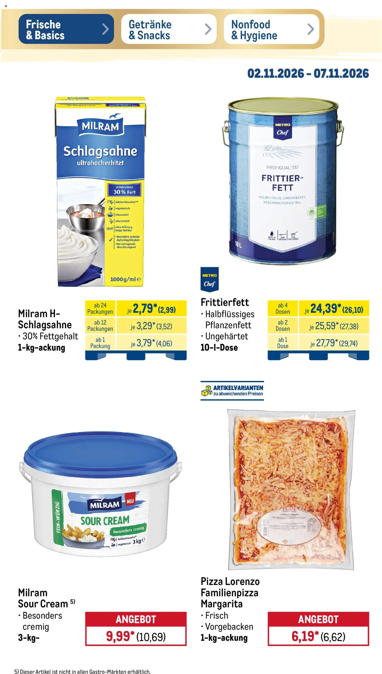 Metro Black Friday – gültig ab 02.11.2026 | Seite: 17 | Produkte: Schlagsahne, Milram, Pizza