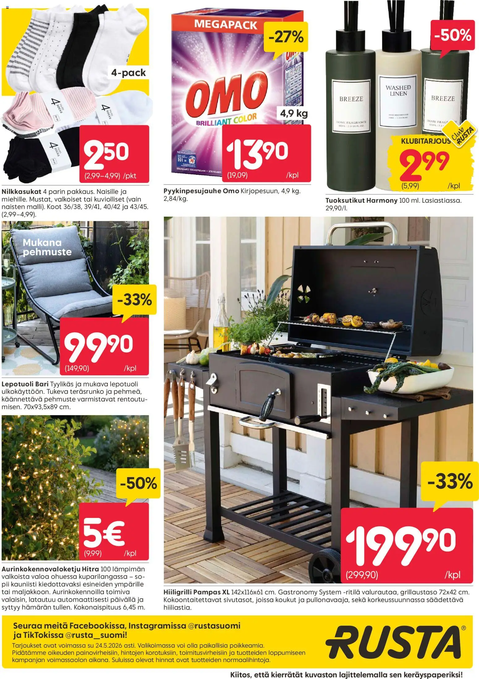 Rusta tarjoukset – voimassa 18.05.2026 alkaen | Sivu: 28 | Tuotteet: Lepotuoli, Ritilä, Voi, Hiiligrilli