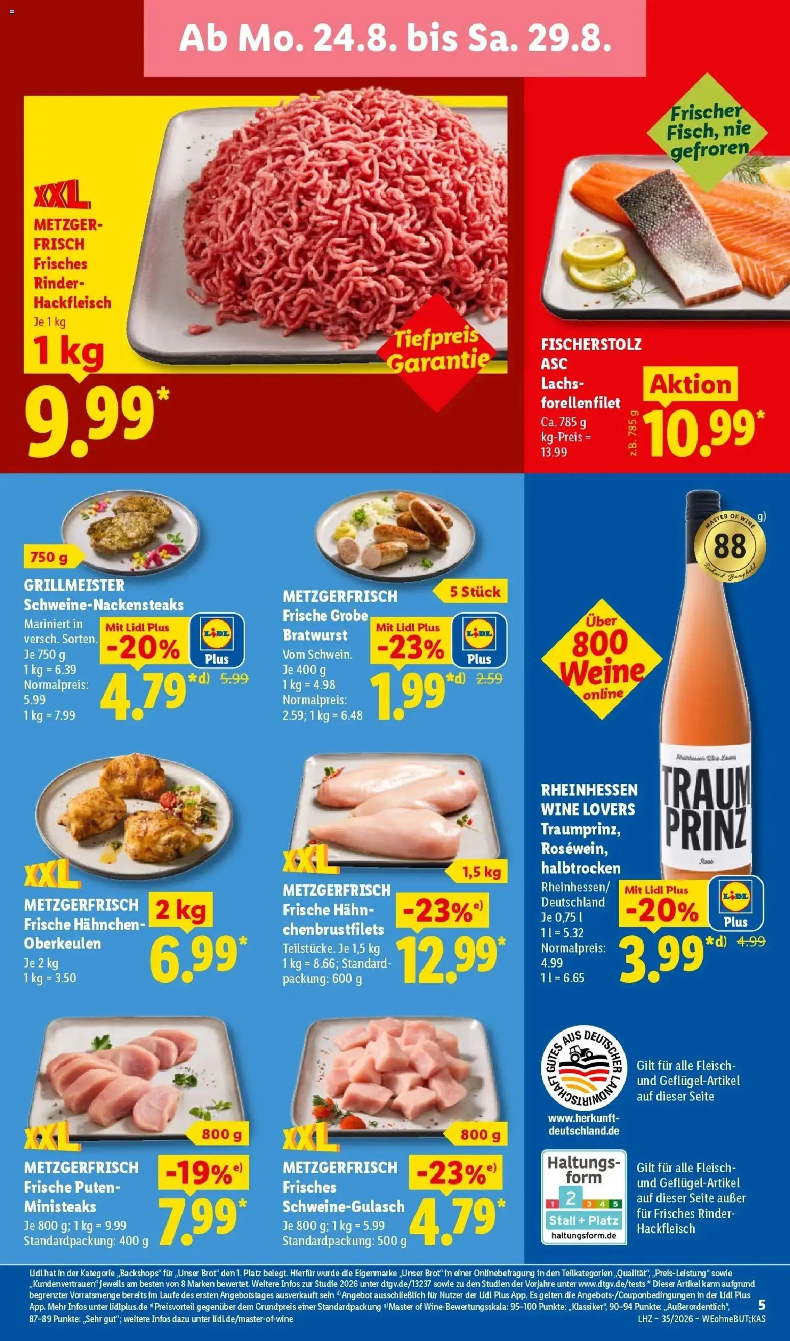 Lidl Prospekt Künzell – gültig ab 24.08.2026 | Seite: 13 | Produkte: Hahnchen, Bratwurst, Brot, Hackfleisch