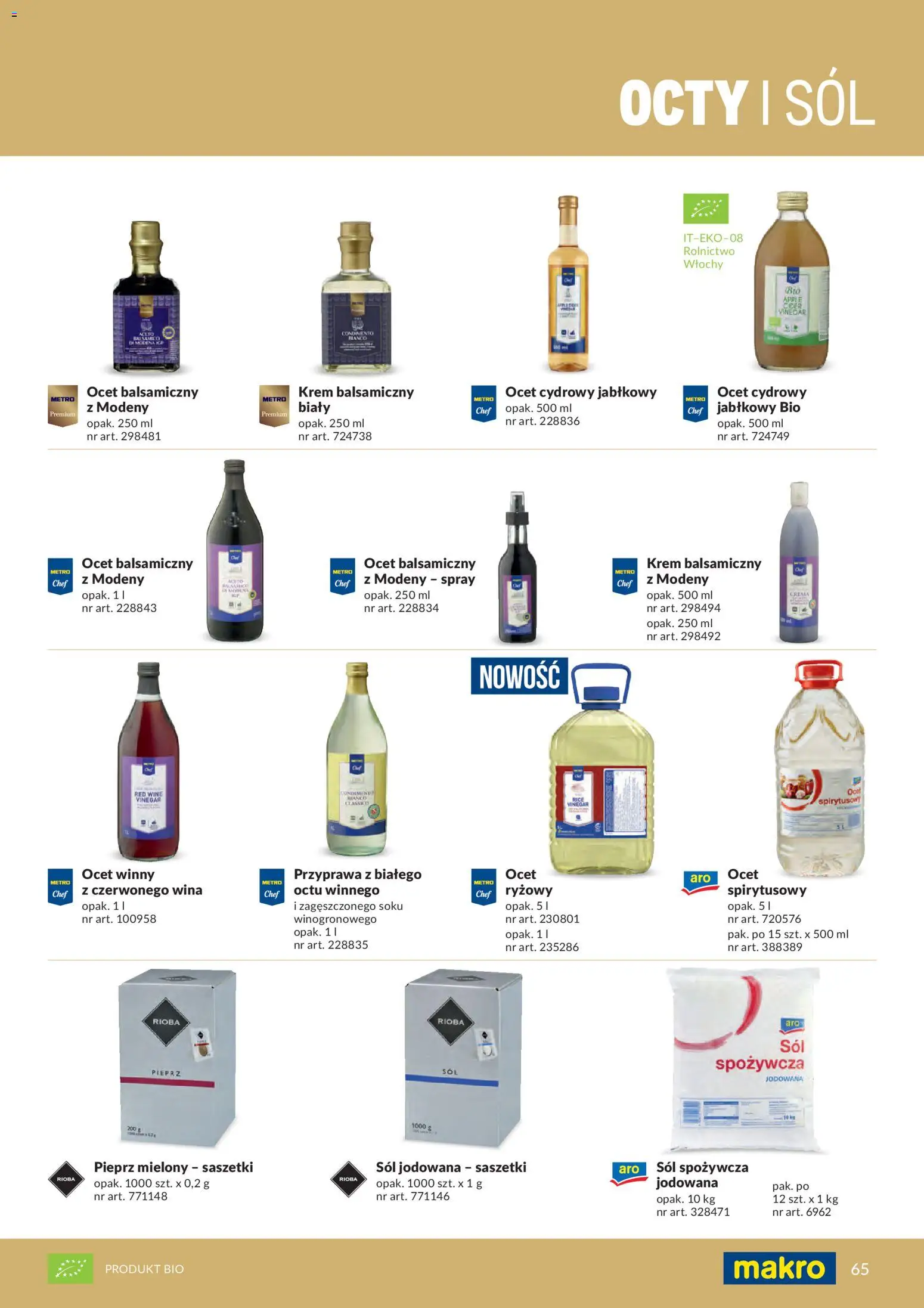 Makro gazetka - Produktów marek własnych dla profesjonalnej Gastronomii od 01.03.2026 | Strona: 65 | Produkty: Ocet, Ocet balsamiczny, Krem, Pieprz