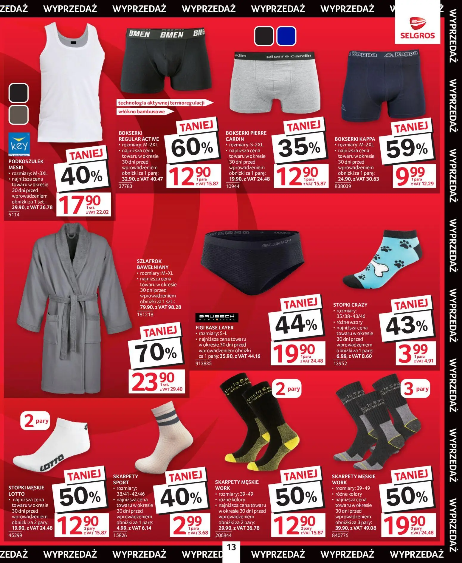 Selgros cash&carry gazetka - Wielka Wyprzedaż od 21.05.2026 | Strona: 13 | Produkty: Skarpety, Szlafrok, Bokserki, Skarpety męskie