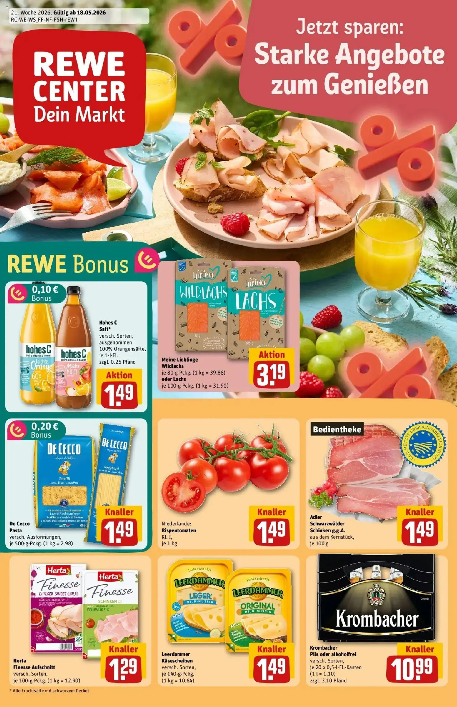 Rewe Prospekt Bergneustadt – gültig ab 17.05.2026 | Seite: 1 | Produkte: Pils, Lachs, Krombacher, Hohes c