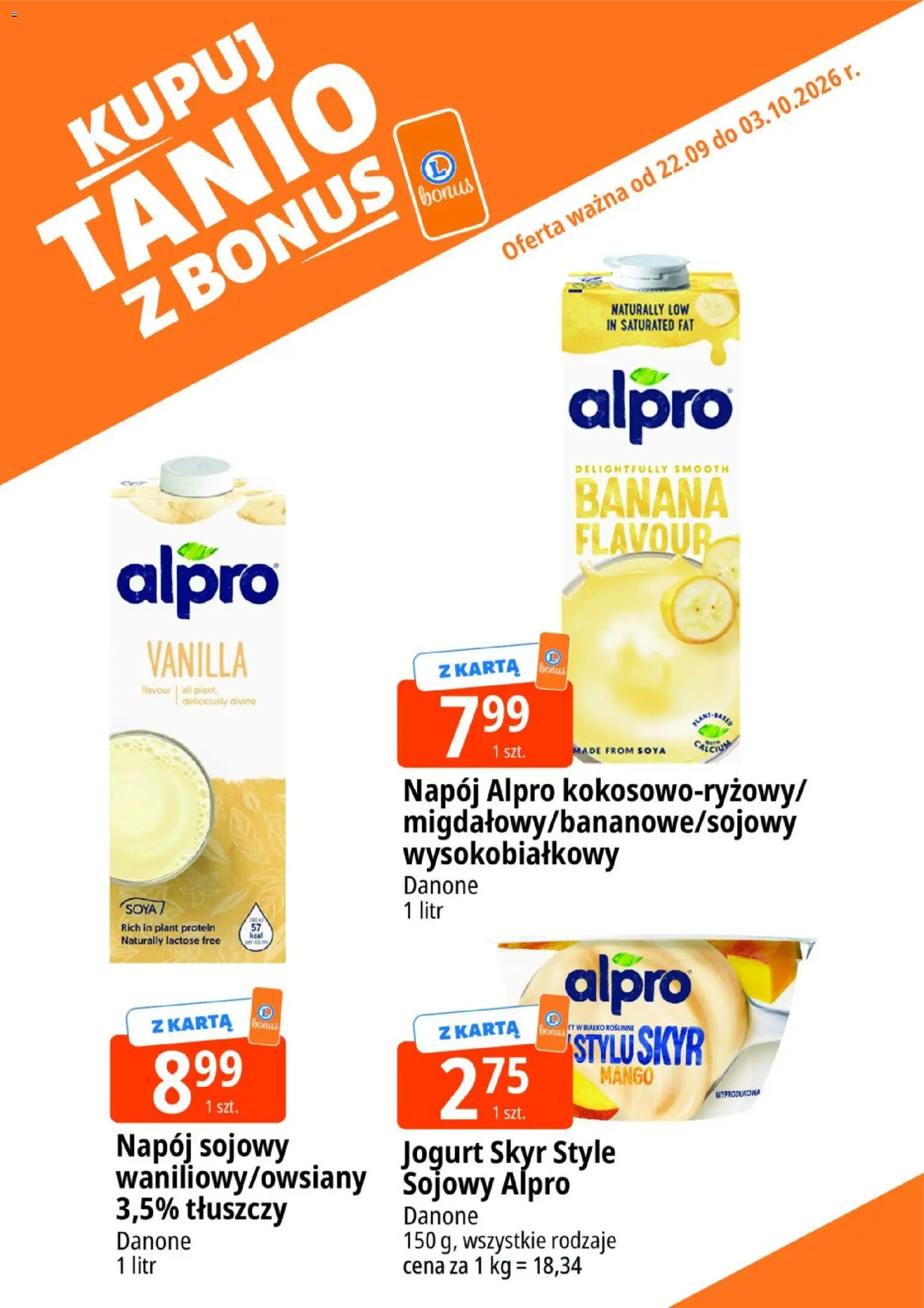 E.Leclerc gazetka - Kupuj Tanio Z Bonus od 22.09.2026 | Strona: 8 | Produkty: Alpro, Białko, Napój sojowy, Jogurt