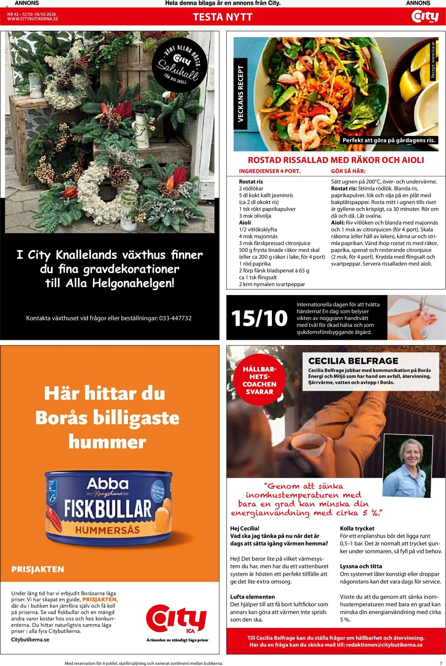 ICA Kvantum reklamblad aktuell från 12/10/2026 | Sida: 7 | Produkter: Växthus, Räkor, Ris, Vatten