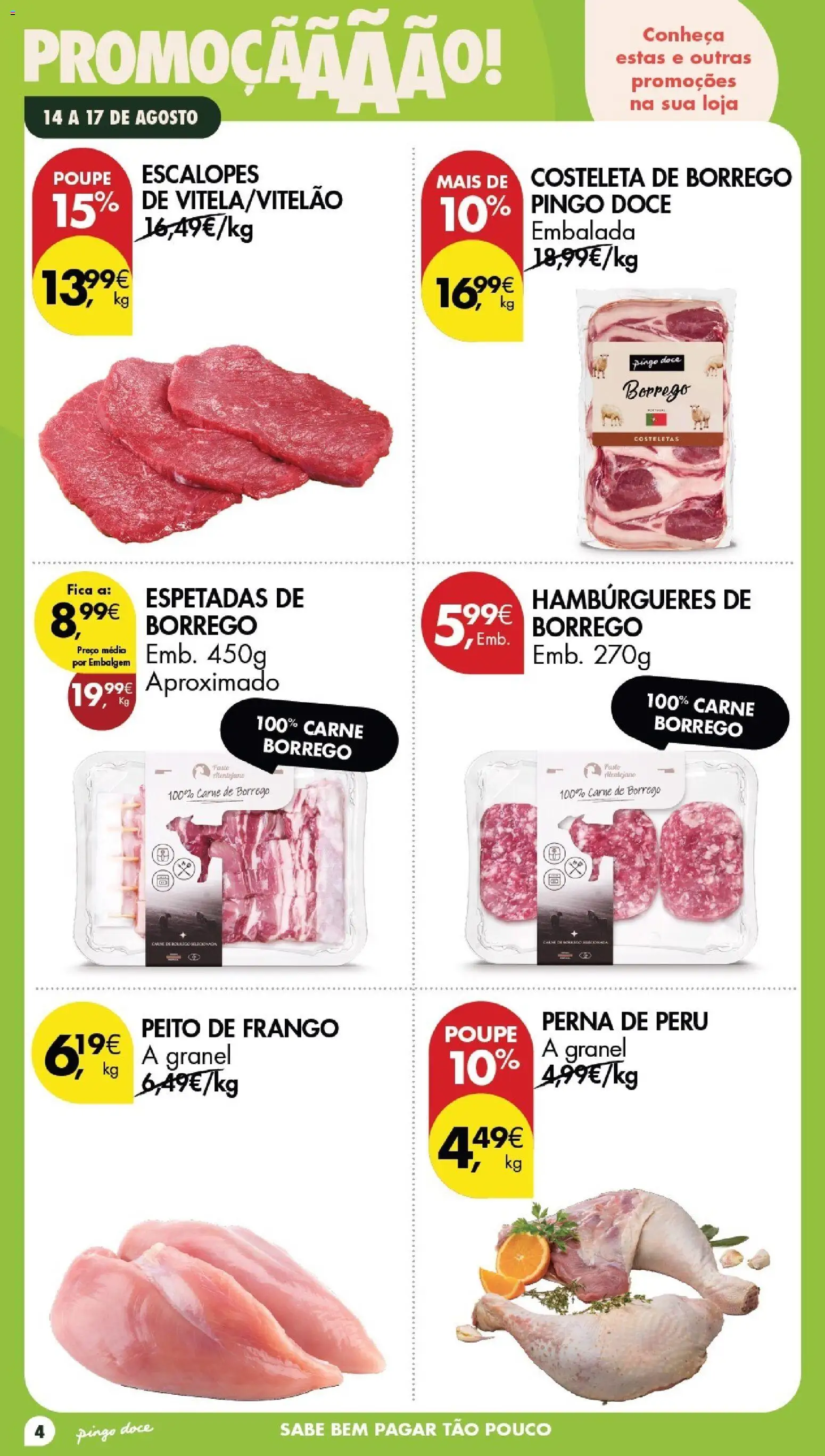 Pingo Doce Poupe este Fim de Semana │ válido de 14/08/2026 | Página: 4 | Produtos: Peito de frango, Costeleta, Frango, Carne de borrego