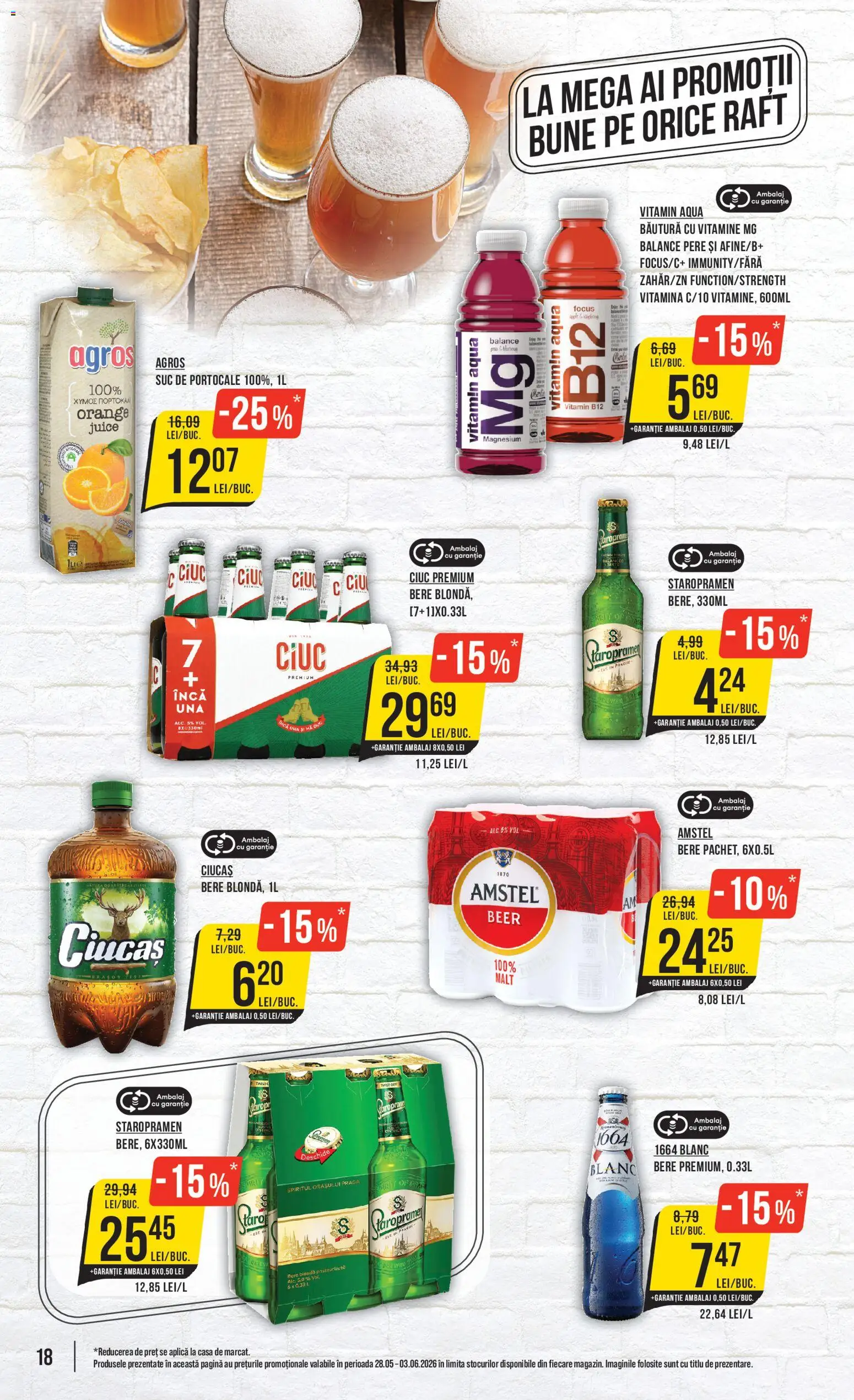 Noul catalog Mega Image – valabil de la 28.05.2026 | Pagină: 18 | Produse: Raft, Suc, Bere, Portocale