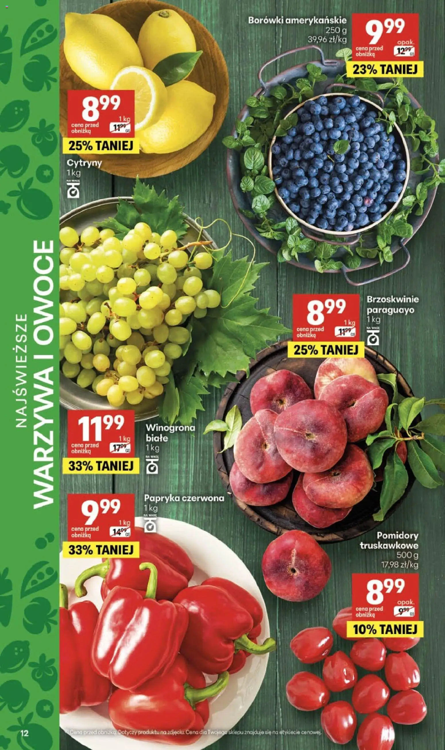 Delikatesy Centrum gazetka od 16.07.2026 | Strona: 12 | Produkty: Winogrona, Papryka, Pomidory, Brzoskwinie