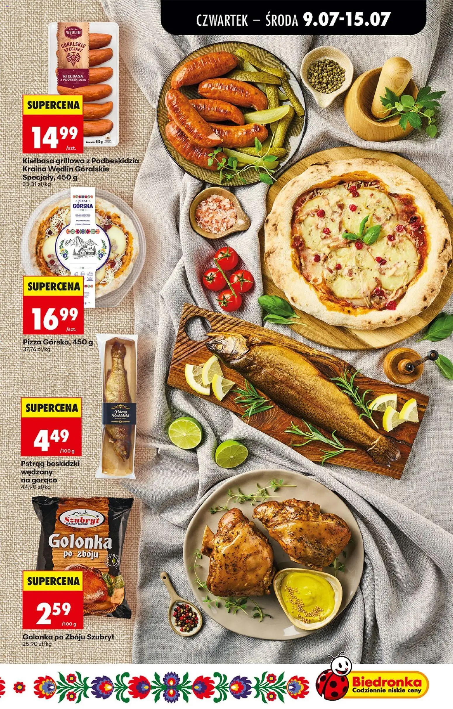 Biedronka gazetka od czwartku od 09.07.2026 | Strona: 51 | Produkty: Kiełbasa, Pstrąg, Pizza