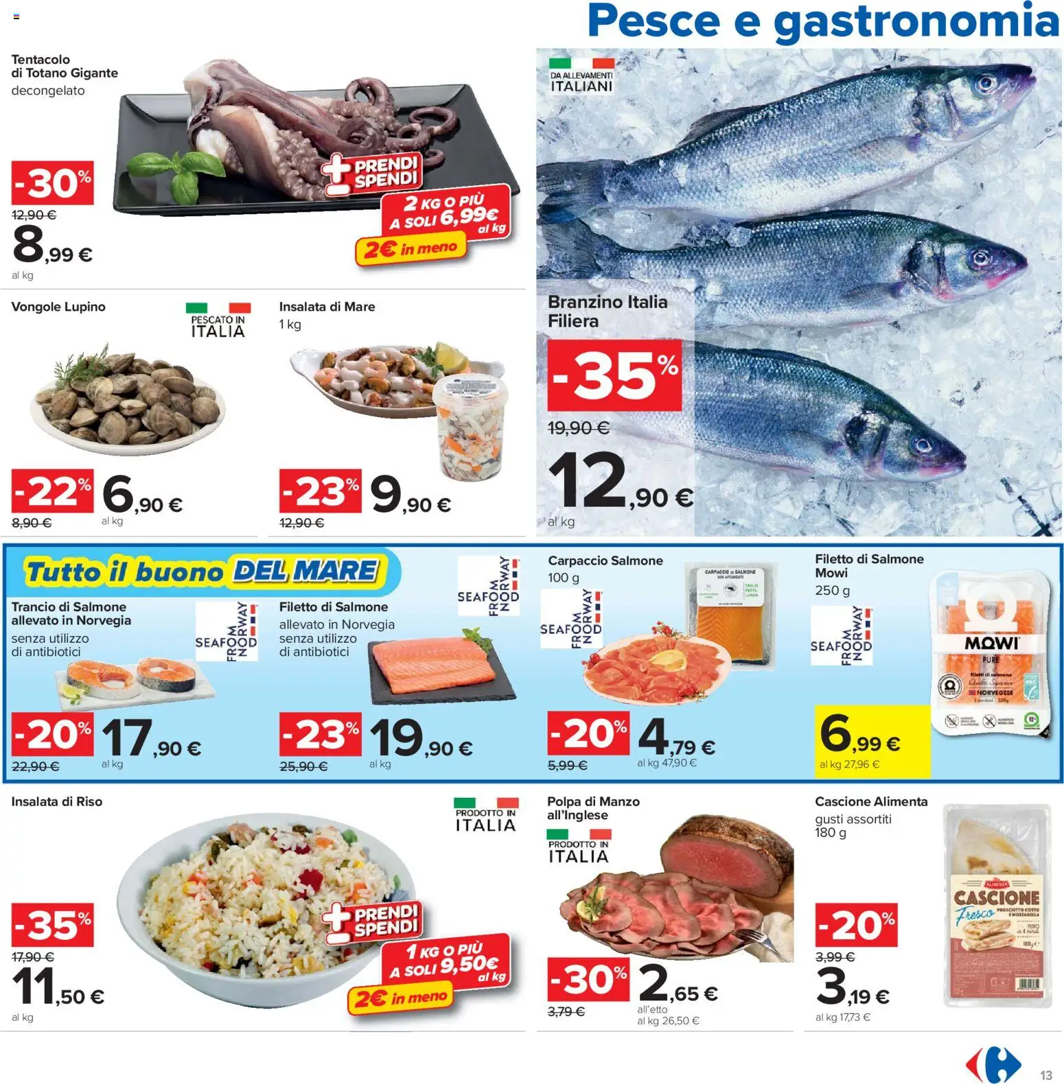 Volantino Carrefour del 19.05.2026 | Pagina: 13 | Prodotti: Riso, Branzino, Prosciutto, Insalata di riso