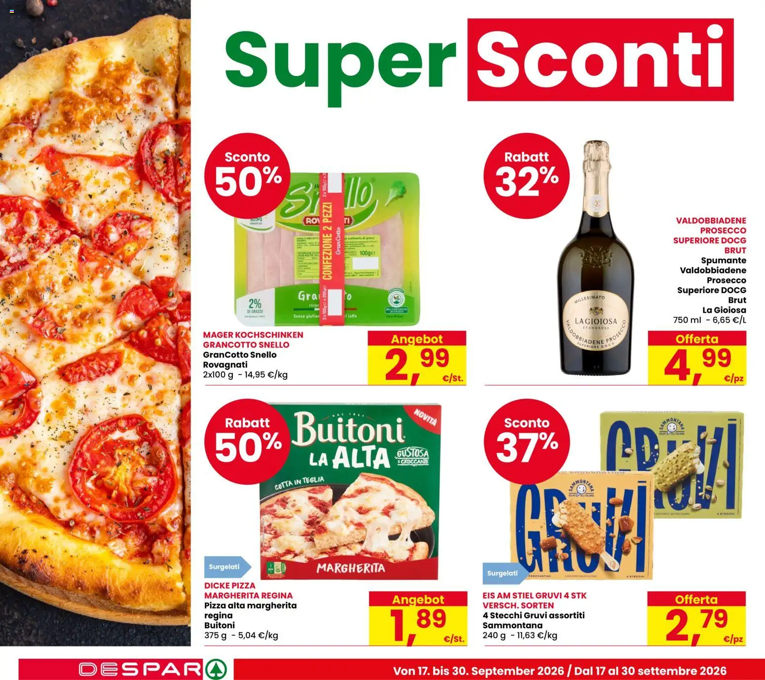 Volantino Despar del 17/09/2026 | Pagina: 8 | Prodotti: Teglia, Pizza, Prosecco, Spumante