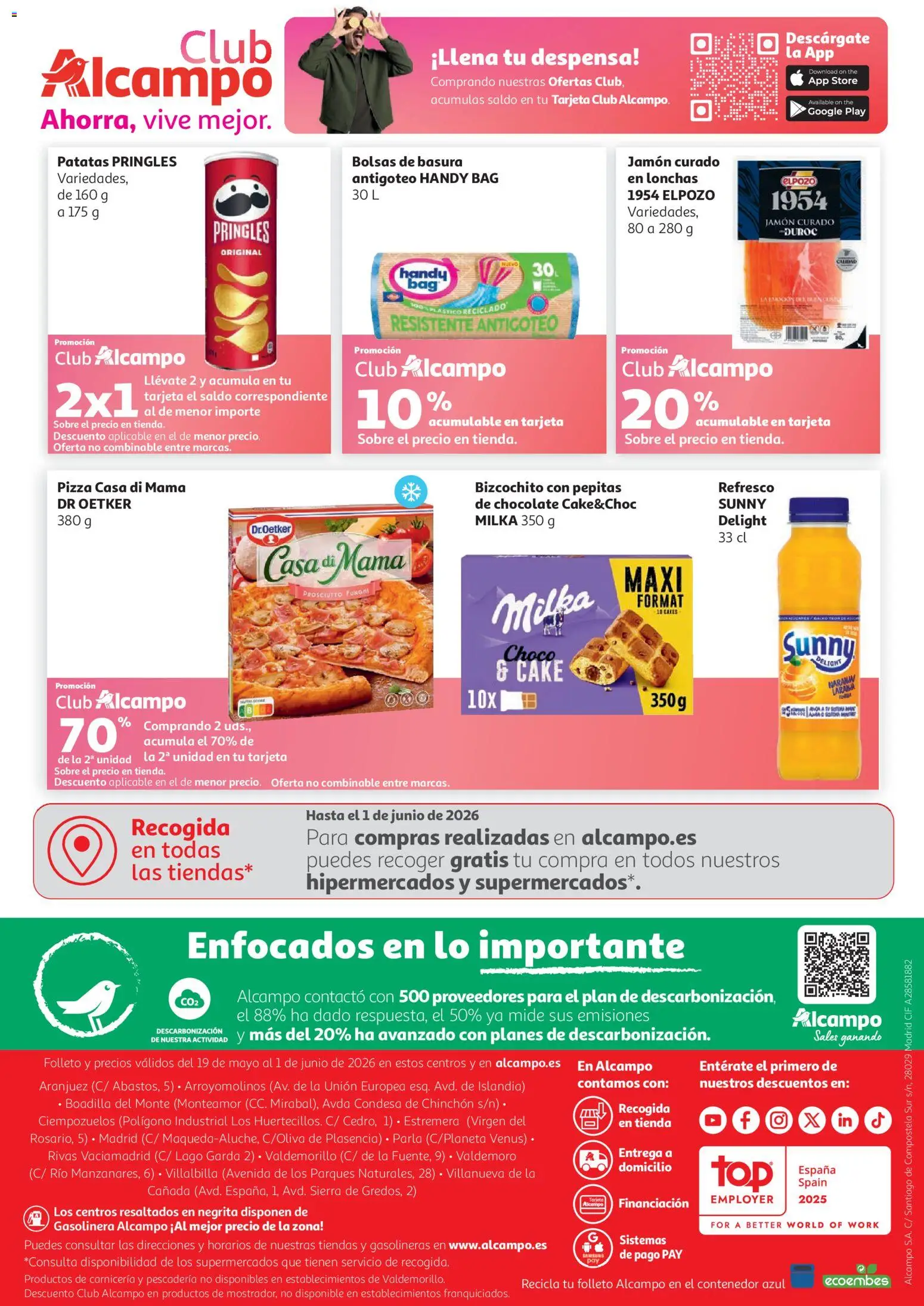 Alcampo Supermercado Mad │ válido desde el 19.05.2026 | Página: 8 | Productos: Chocolate, Jamón, Pizza, Patatas Pringles