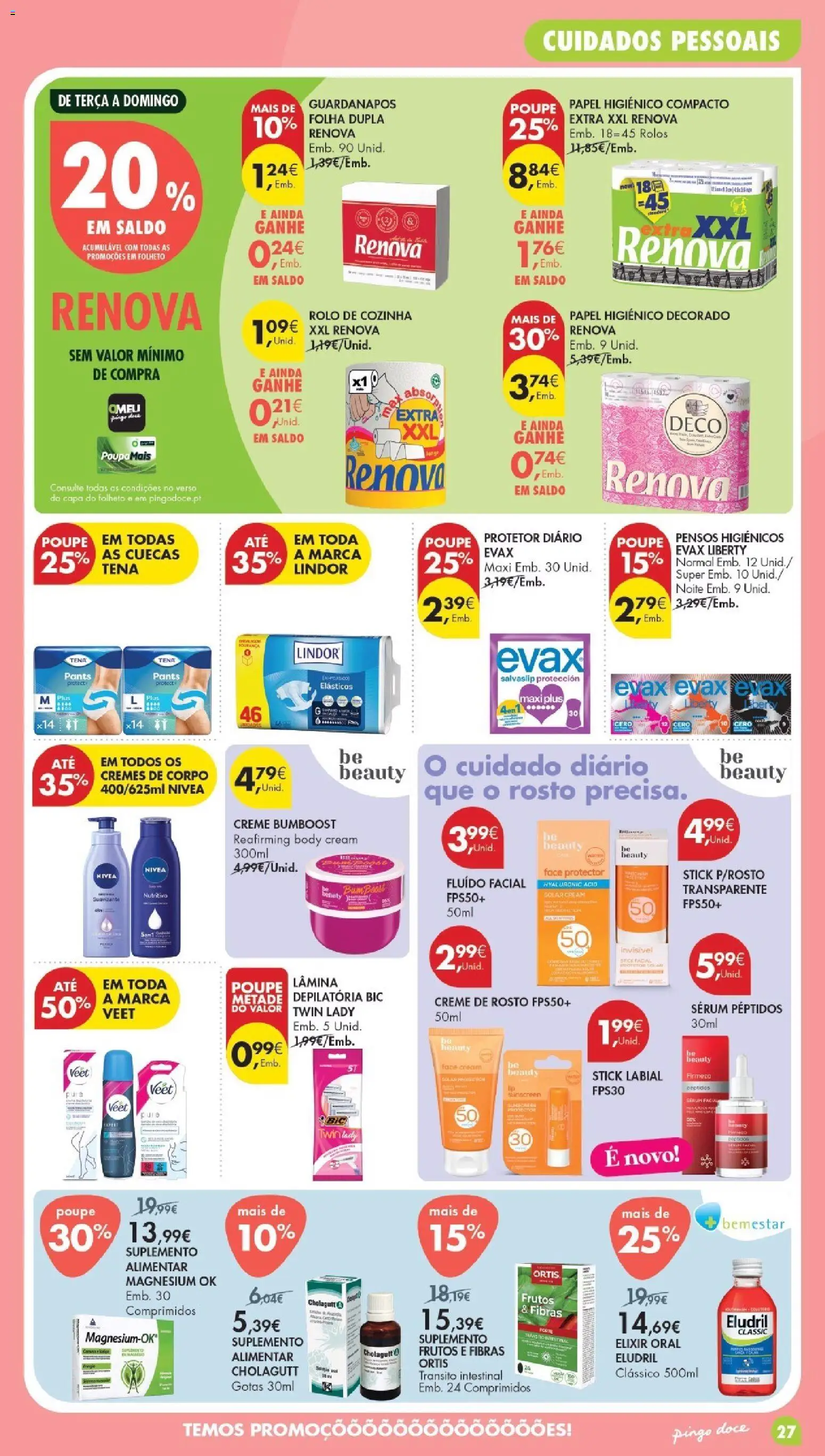 Pingo DocePoupe Esta Semana Madeira │ válido de 19.05.2026 | Página: 27 | Produtos: Fraldas, Guardanapos, Creme, Cuecas