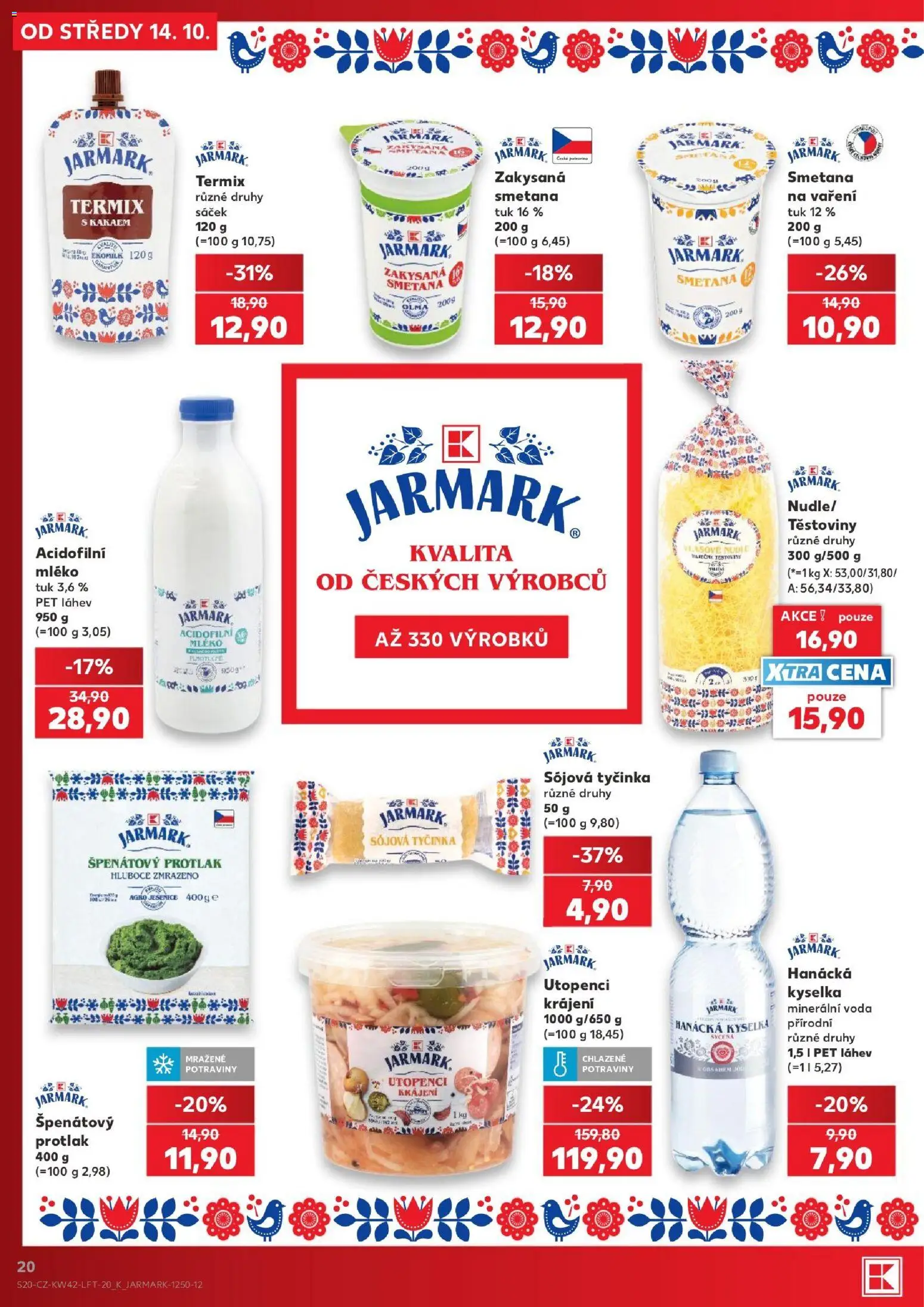 Kaufland leták - Liberec od 14.10.2026 | Strana: 20 | Produkty: Hanácká kyselka, Termix, Acidofilní mléko, Sáček