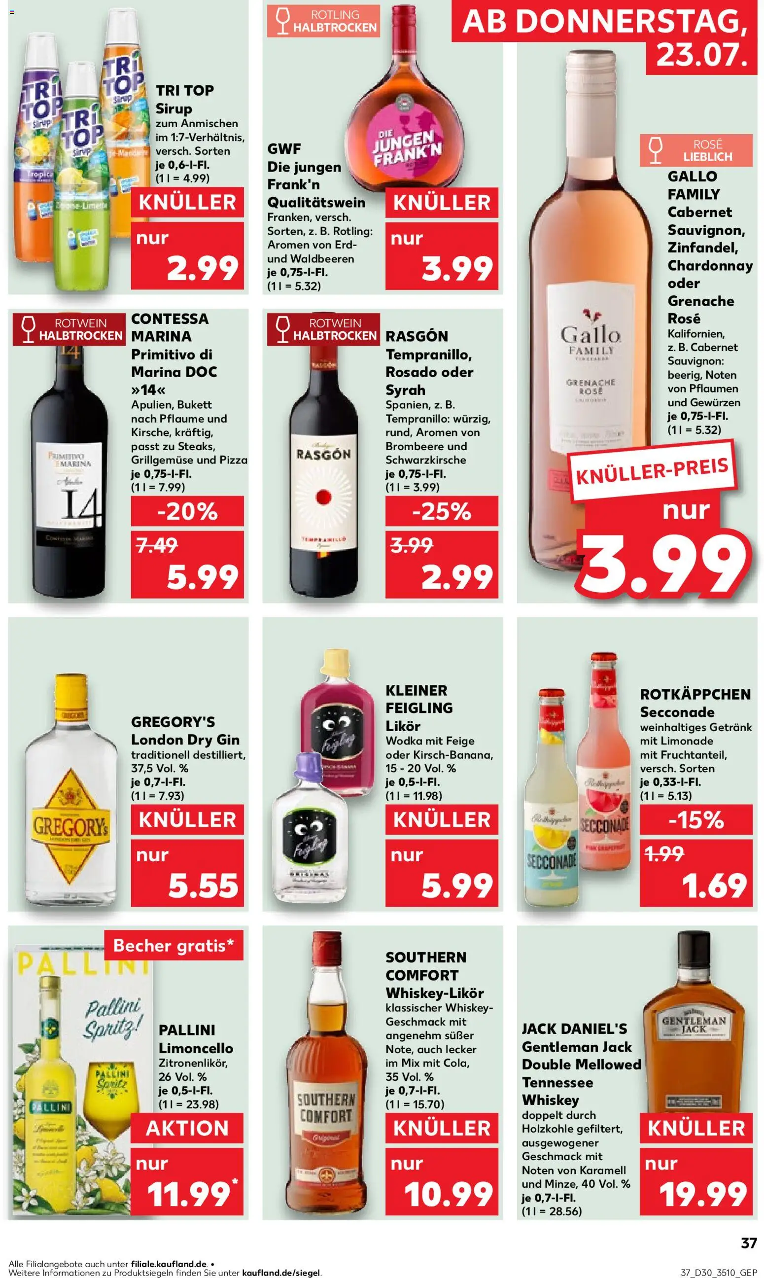 Kaufland Prospekt Zeitz – gültig ab 23.07.2026 | Seite: 37 | Produkte: Top, Sirup, Rotkäppchen, Wodka