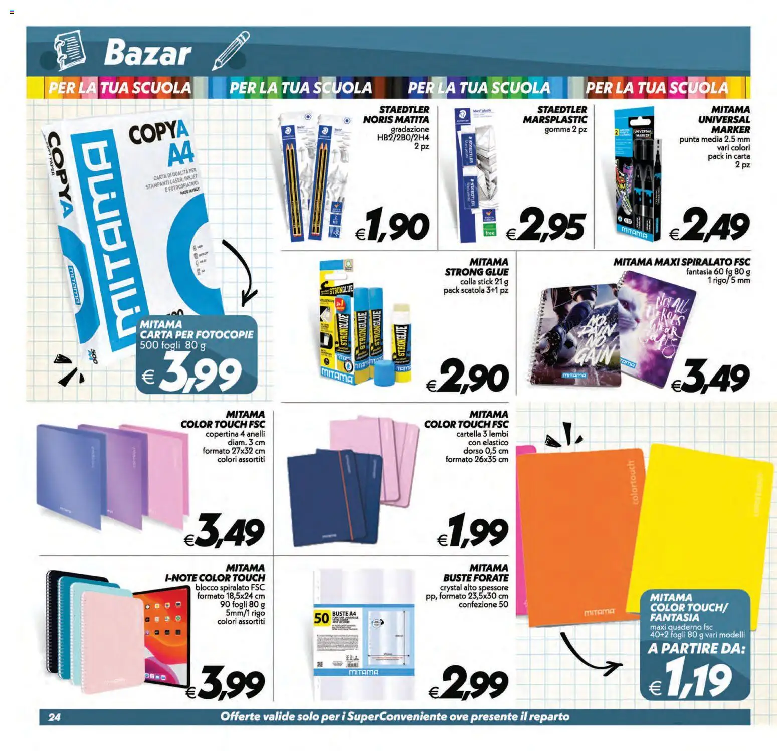 Volantino SuperConveniente del 01/09/2026 | Pagina: 24 | Prodotti: Colla, Quaderno, Scatola