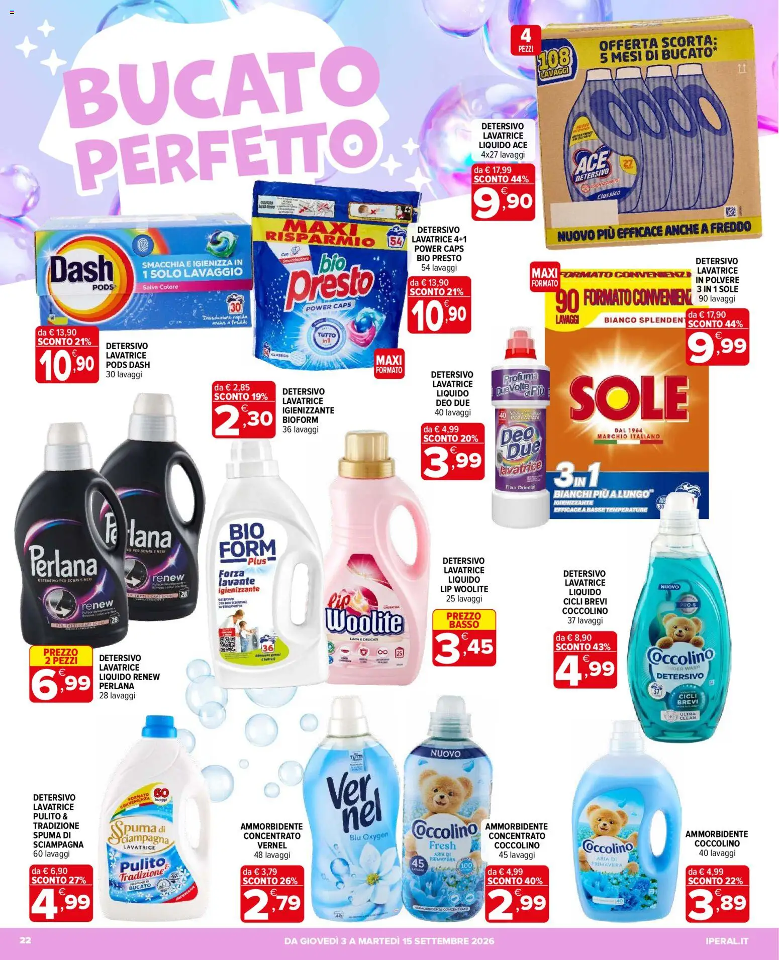 Volantino Iperal del 03/09/2026 | Pagina: 22 | Prodotti: Ammorbidente, Lavatrice, Basso