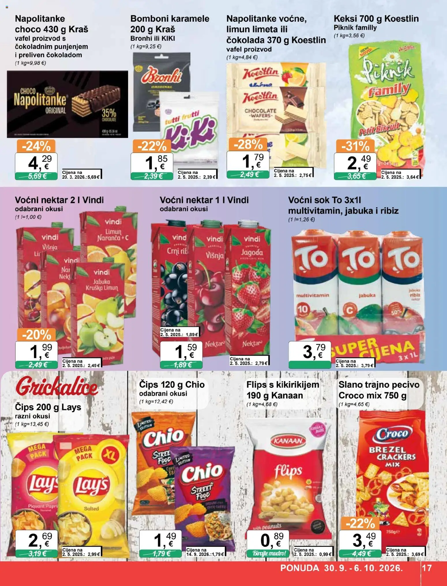 KTC katalog | vrijedi od 30.09.2026 | Stranica: 17 | Proizvodi: Grickalice, Keksi, Nektar, Voćni sok