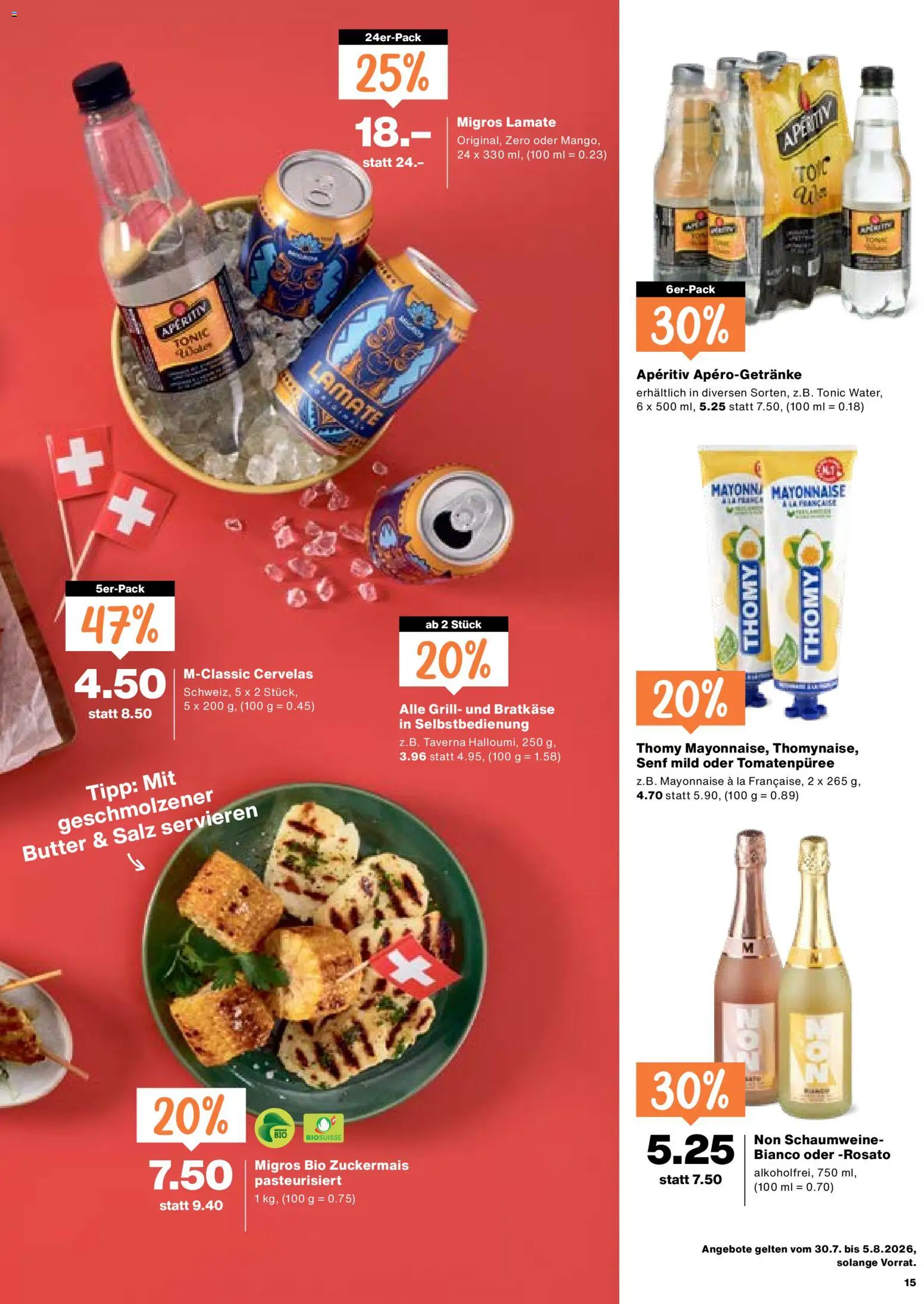 Migros aktionen – gültig ab 30.07.2026 | Seite: 15 | Produkte: Tomatenpüree, Butter, Mayonnaise, Grill