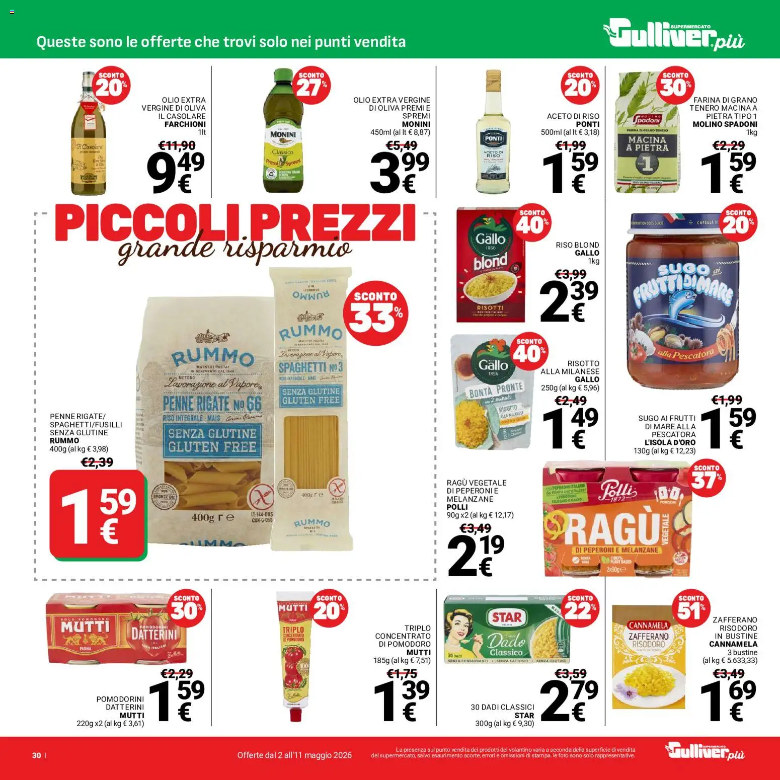 Volantino Gulliver del 02.05.2026 | Pagina: 30 | Prodotti: Olio, Mais, Sugo, Penne