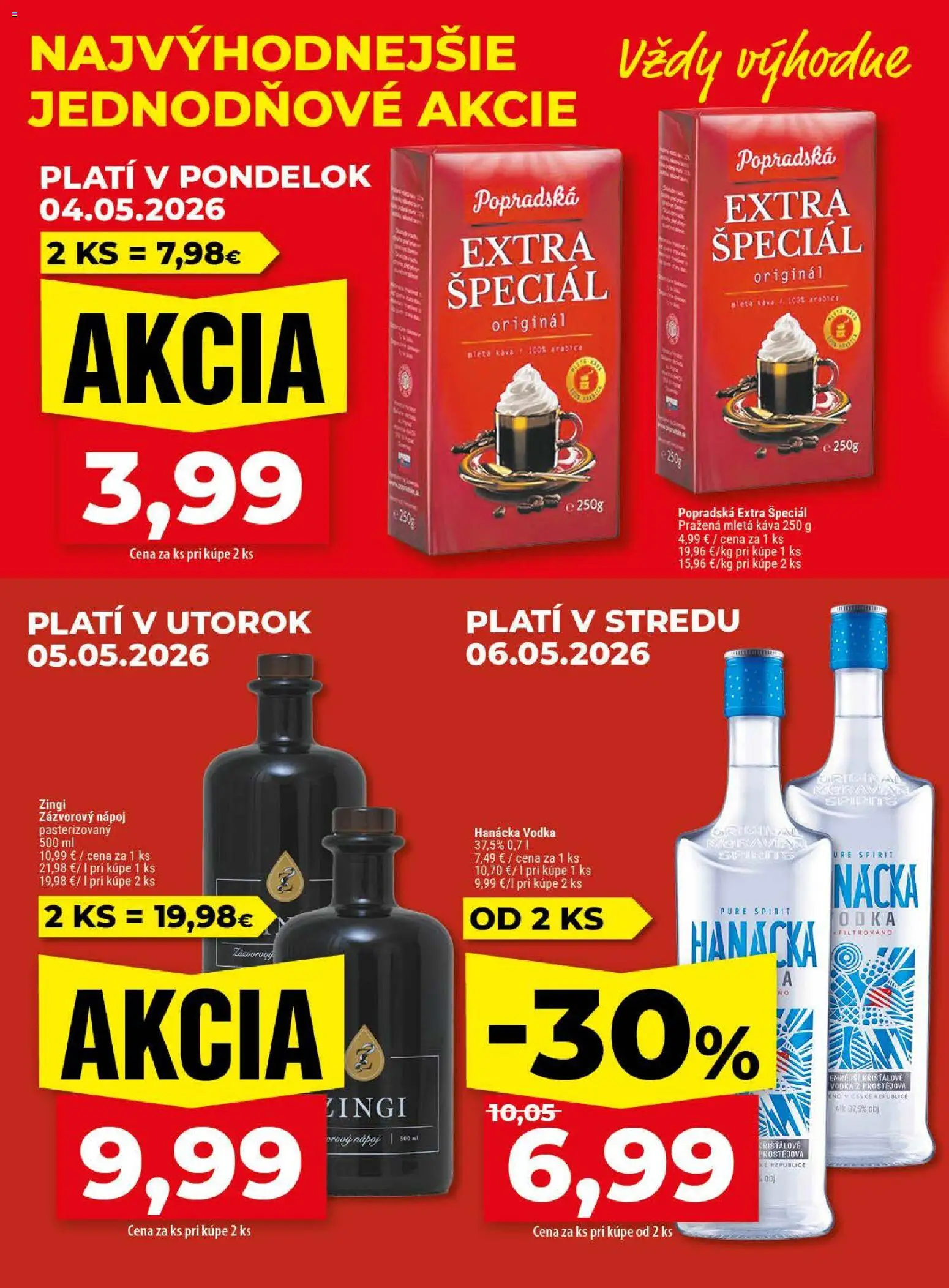 Nové Klas akcie – leták je platný od 04.05.2026 | Strana: 2 | Produkty: Káva, Vodka