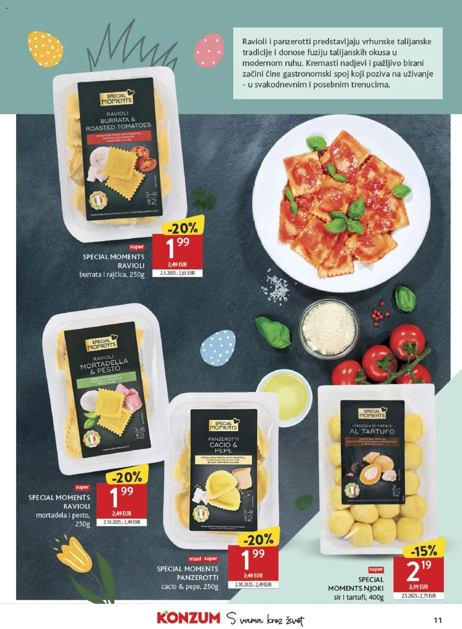 Konzum HR akciós ujság - amely érvényes a következő dátumtól: 11.03.2026 | Oldal: 11 | Termékek: Pesto, Gnocchi, Burrata, Mortadella