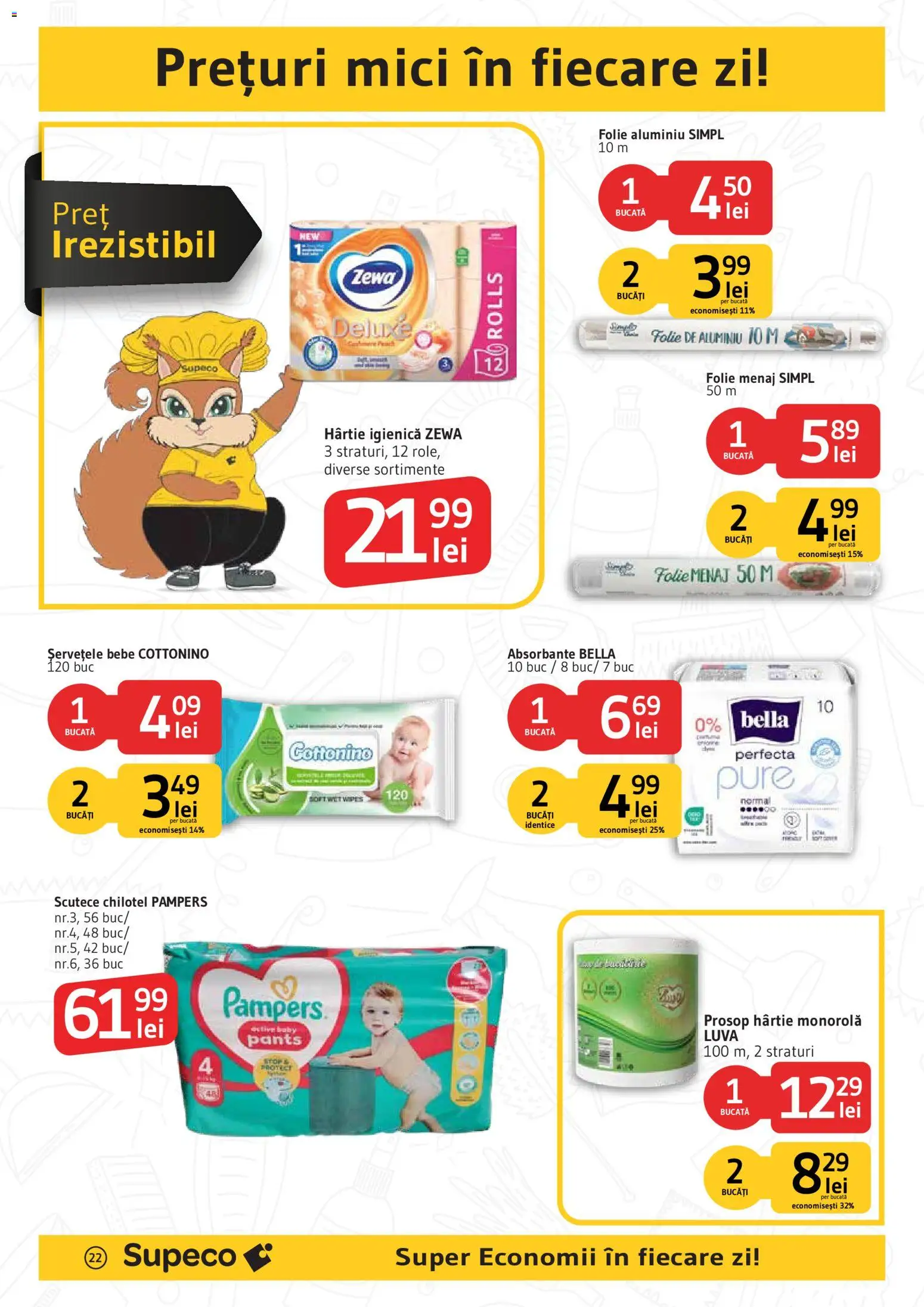 Noul catalog Supeco – valabil de la 06.08.2026 | Pagină: 22 | Produse: Role, Mici, Absorbante, Scutece